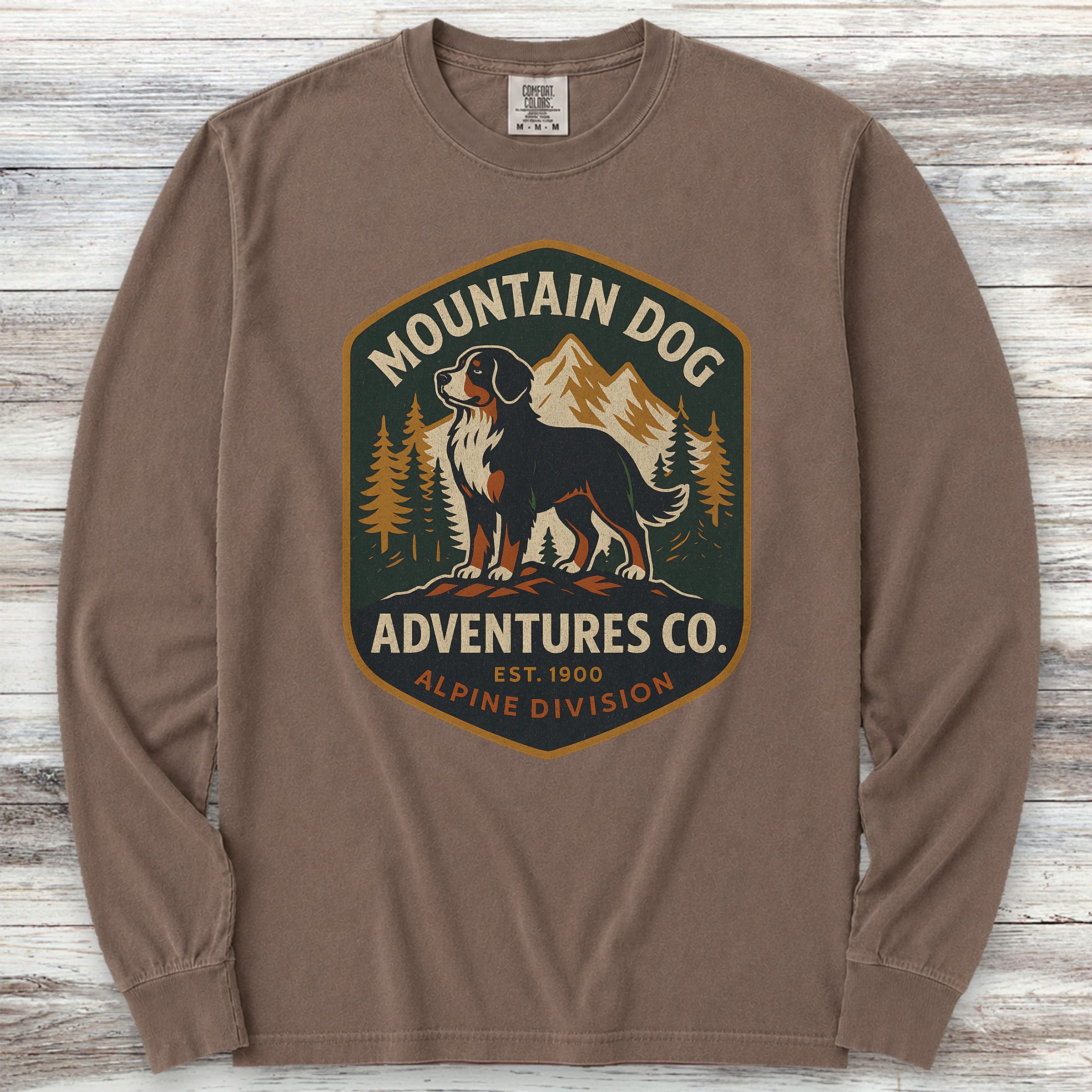 Bernese Mountain Dog Adventures Long Sleeve Tee - Espresso