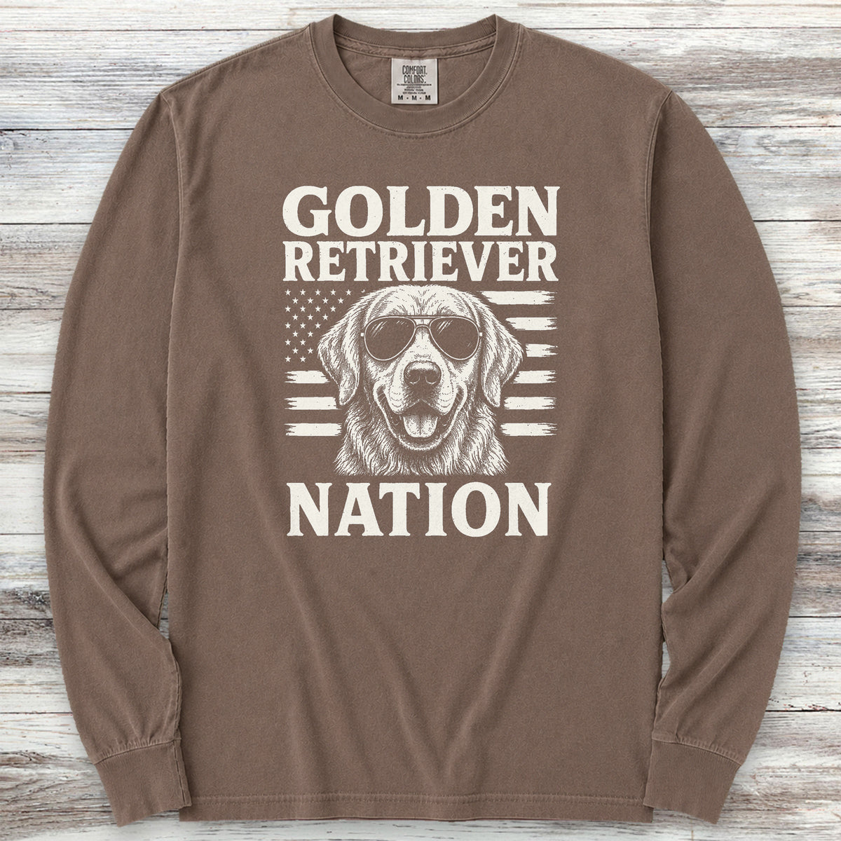 Golden Retriever Nation Long Sleeve Tee - Espresso