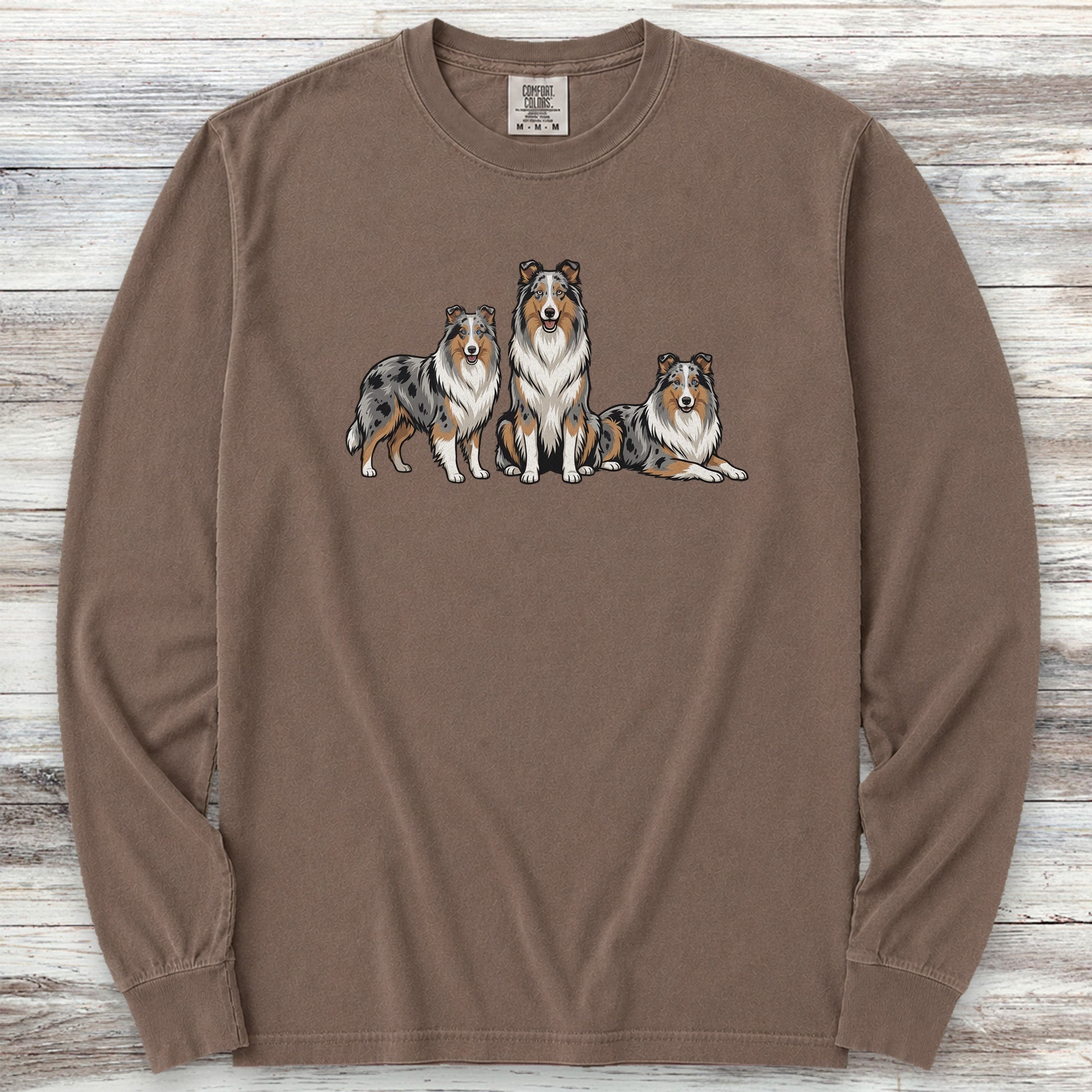 Australian Shepherd Blue Merle Trio Long Sleeve Tee - Espresso