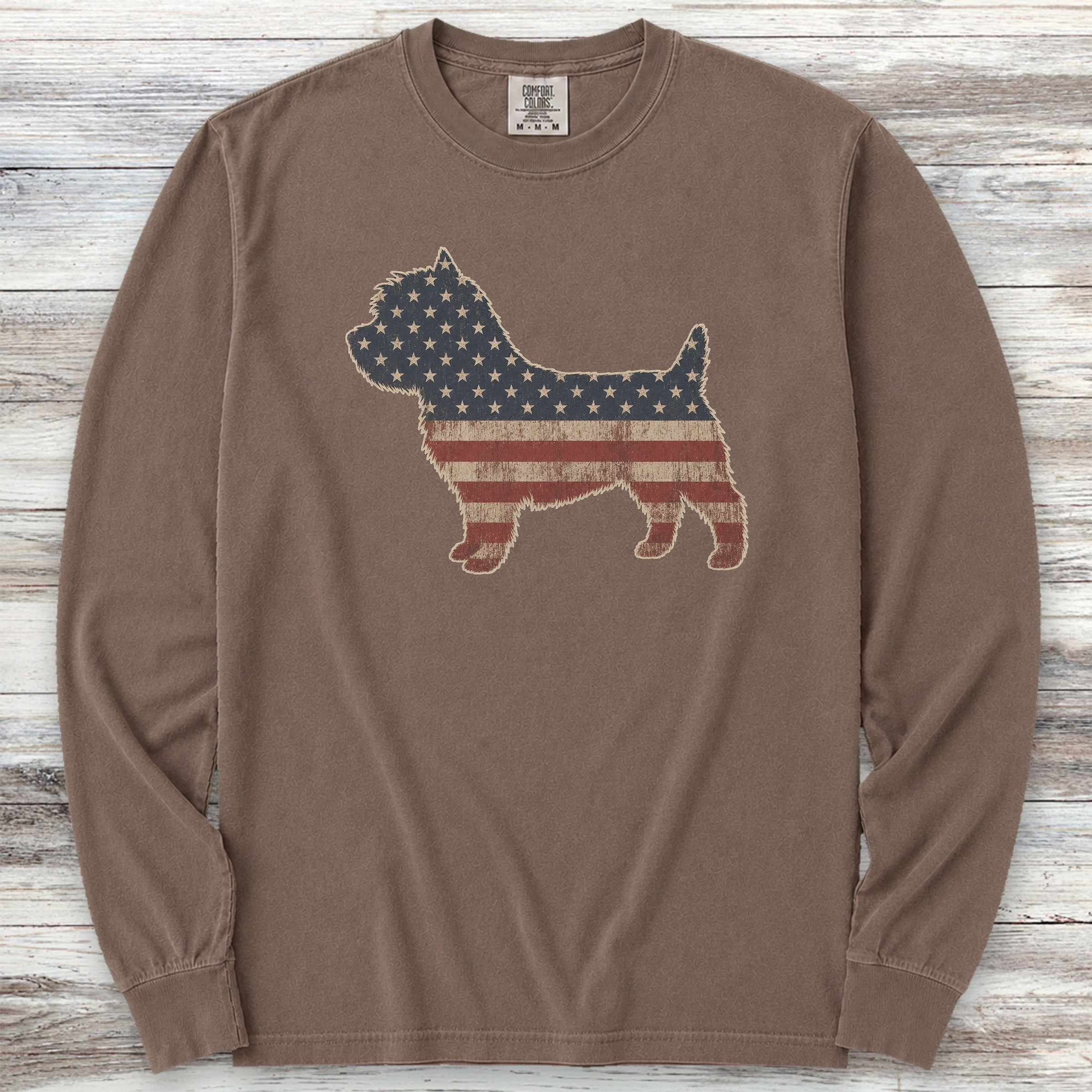 Cairn Terrier Vintage USA Long Sleeve Tee - Espresso