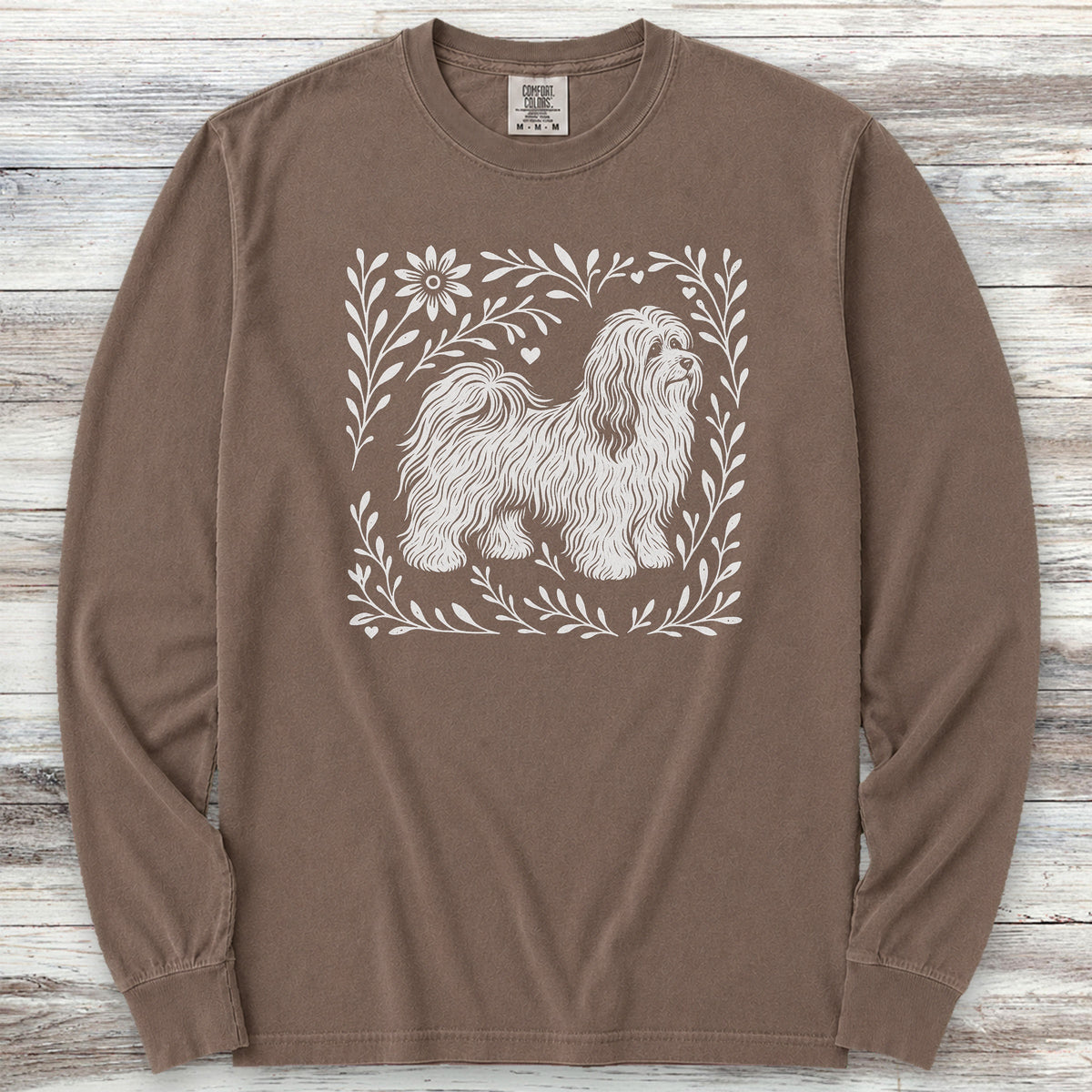 Havanese Linocut Long Sleeve Tee - Espresso