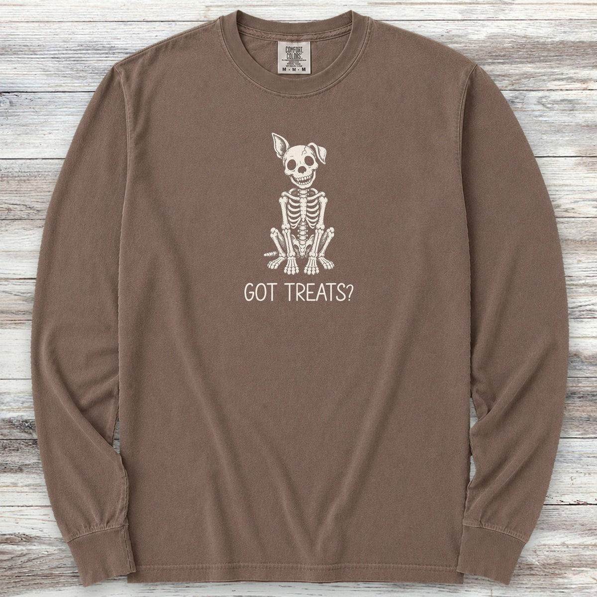 Skelly Dog Got Treats Long Sleeve Tee - Espresso