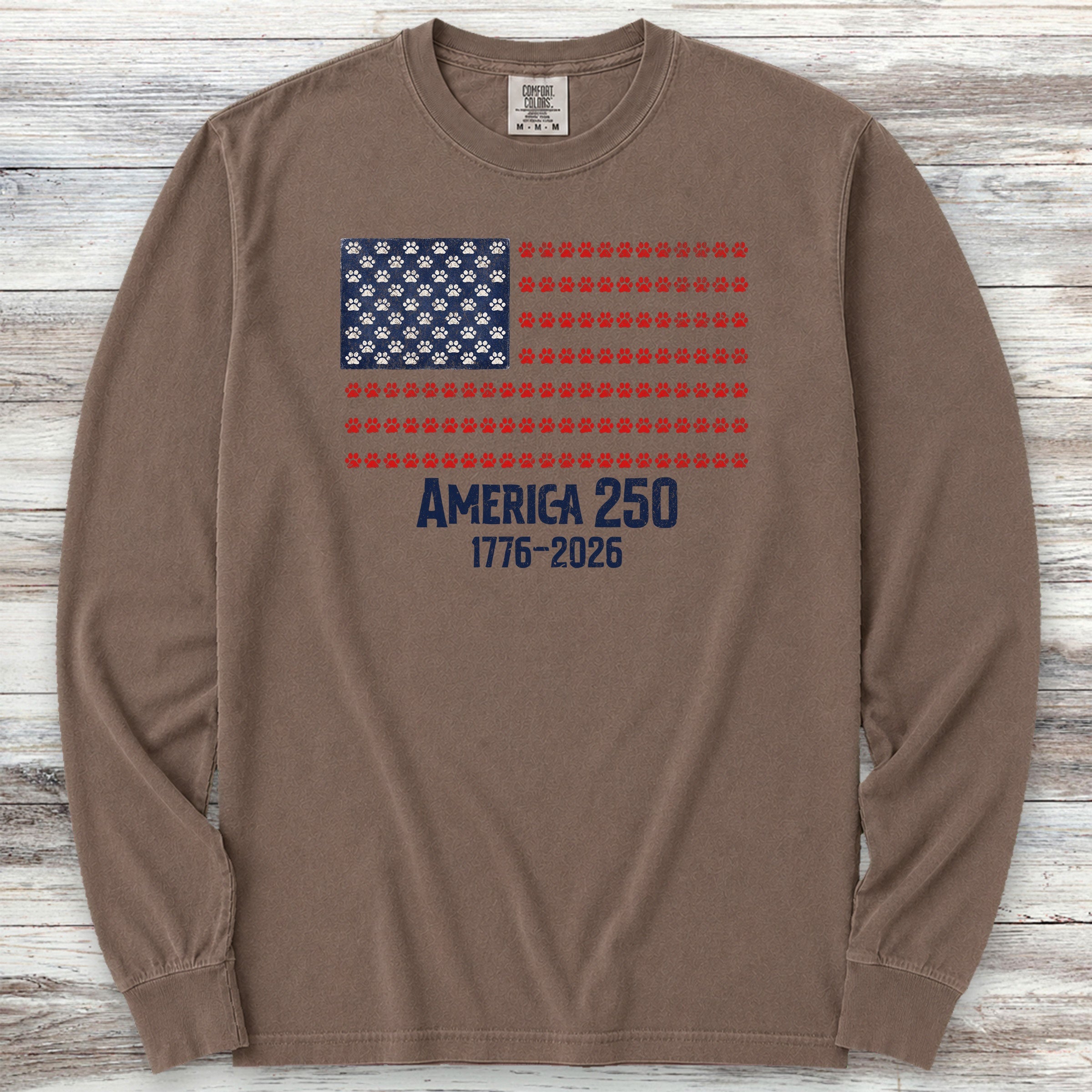 Vintage Red White & Paws 250 Long Sleeve Tee - Espresso