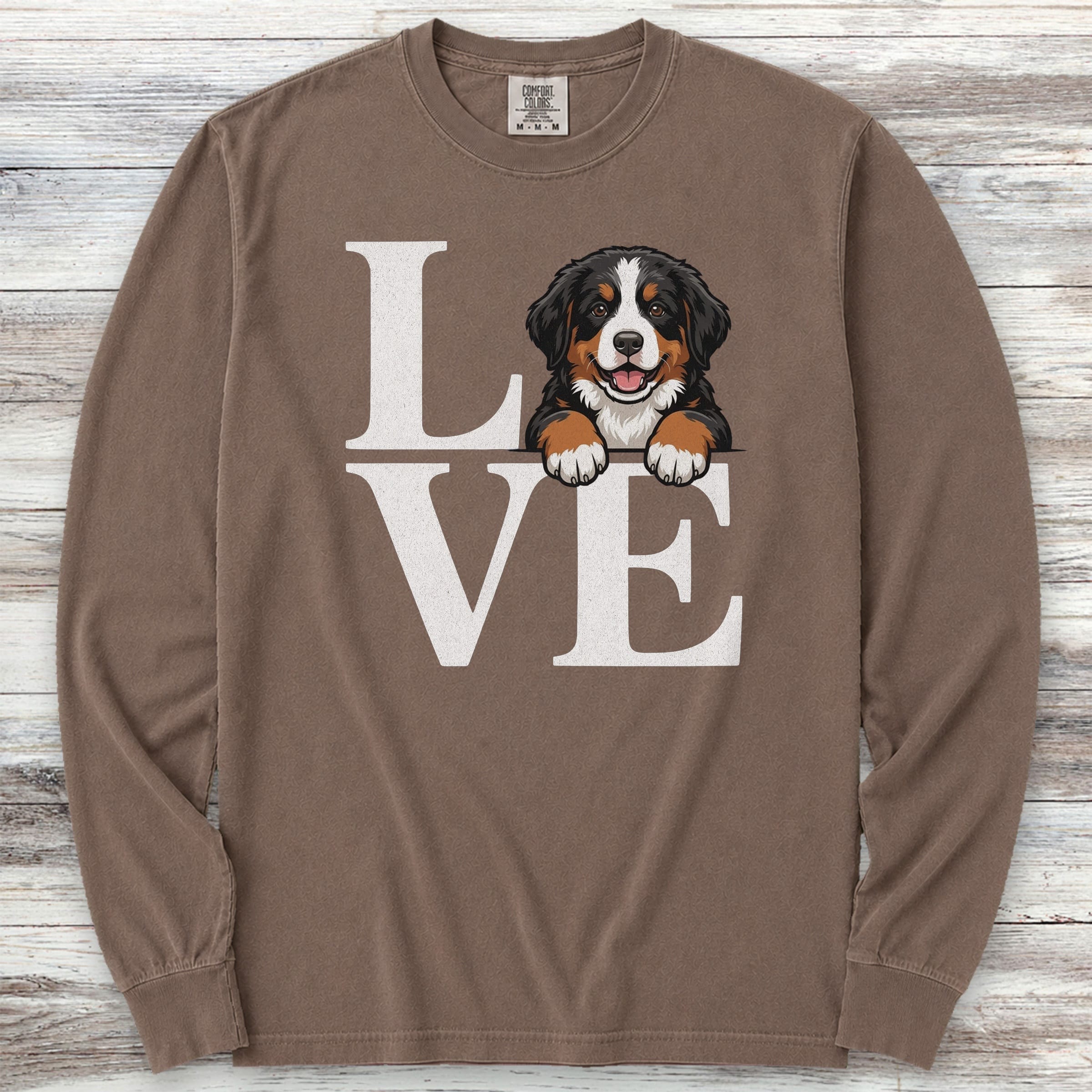 Bernese Mountain Dog Puppy Love Long Sleeve Tee - Espresso