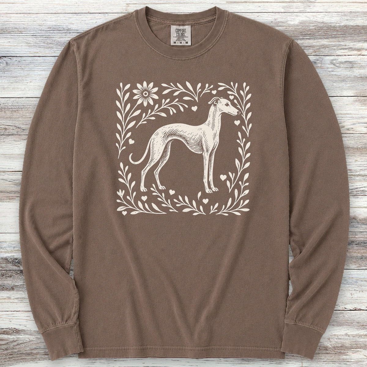 Whippet Linocut Long Sleeve Tee - Espresso