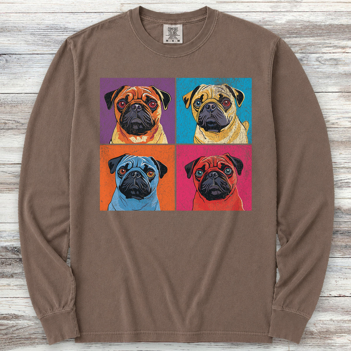 Pug Pop Art Long Sleeve Tee - Espresso