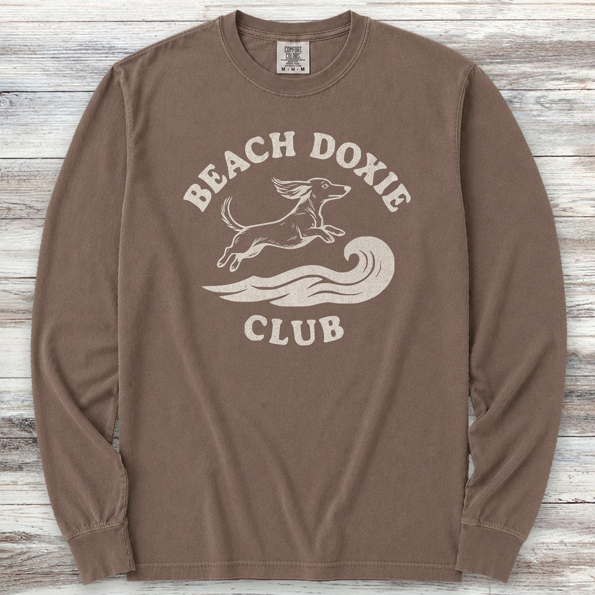 Dachshund Beach Doxie Long Sleeve Tee - Espresso