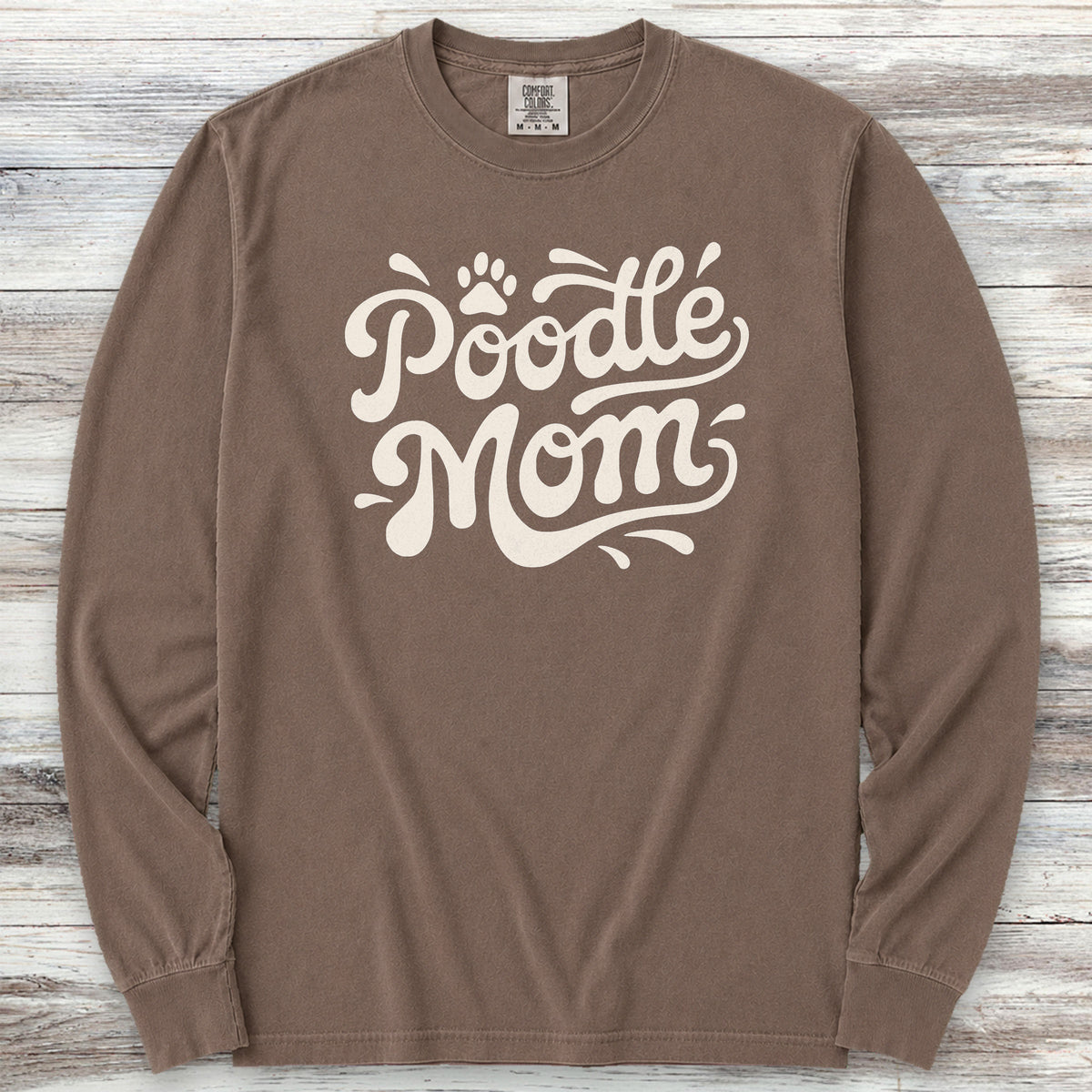 Poodle Groovy Mom Long Sleeve Tee - Espresso