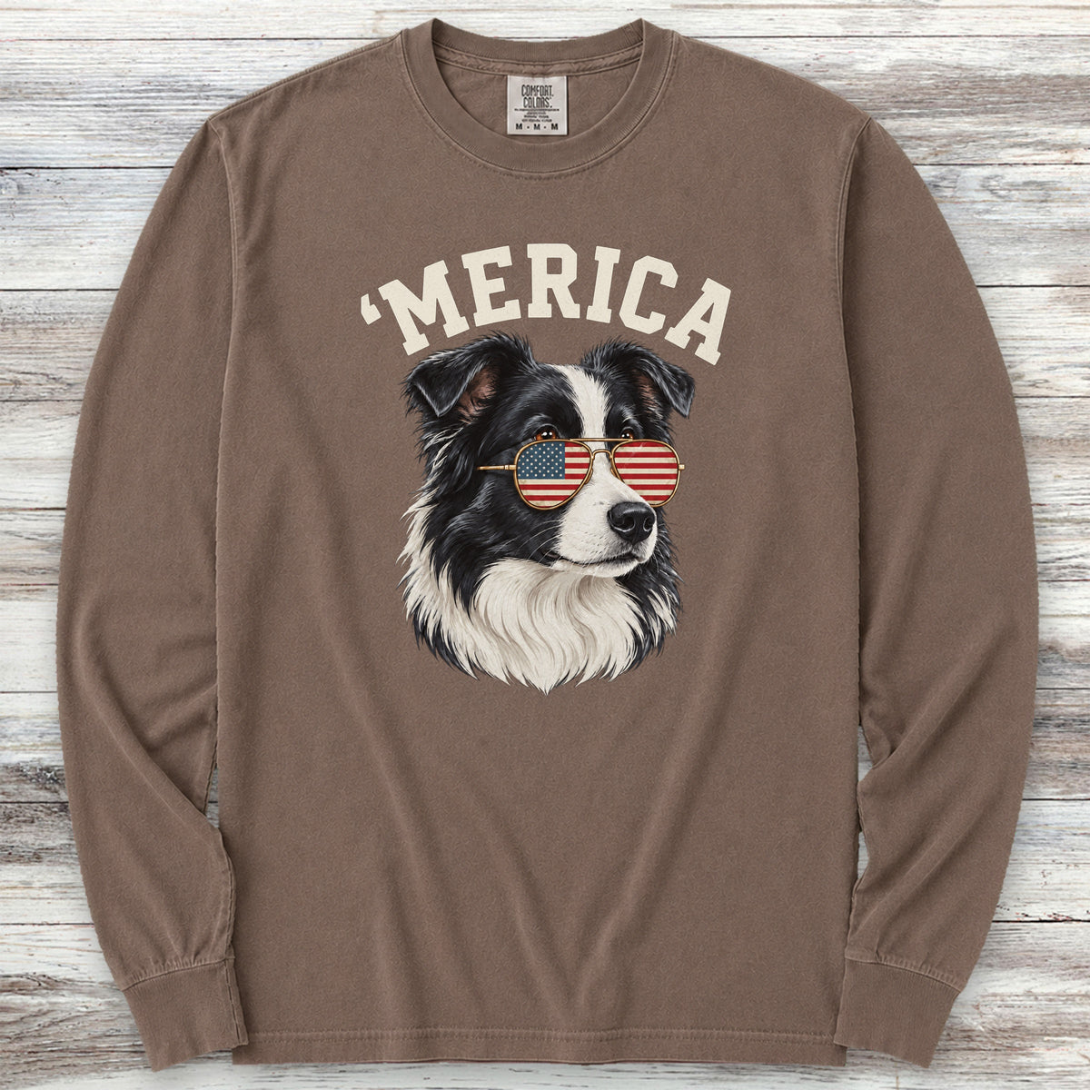 Border Collie 'Merica Long Sleeve Tee - Espresso