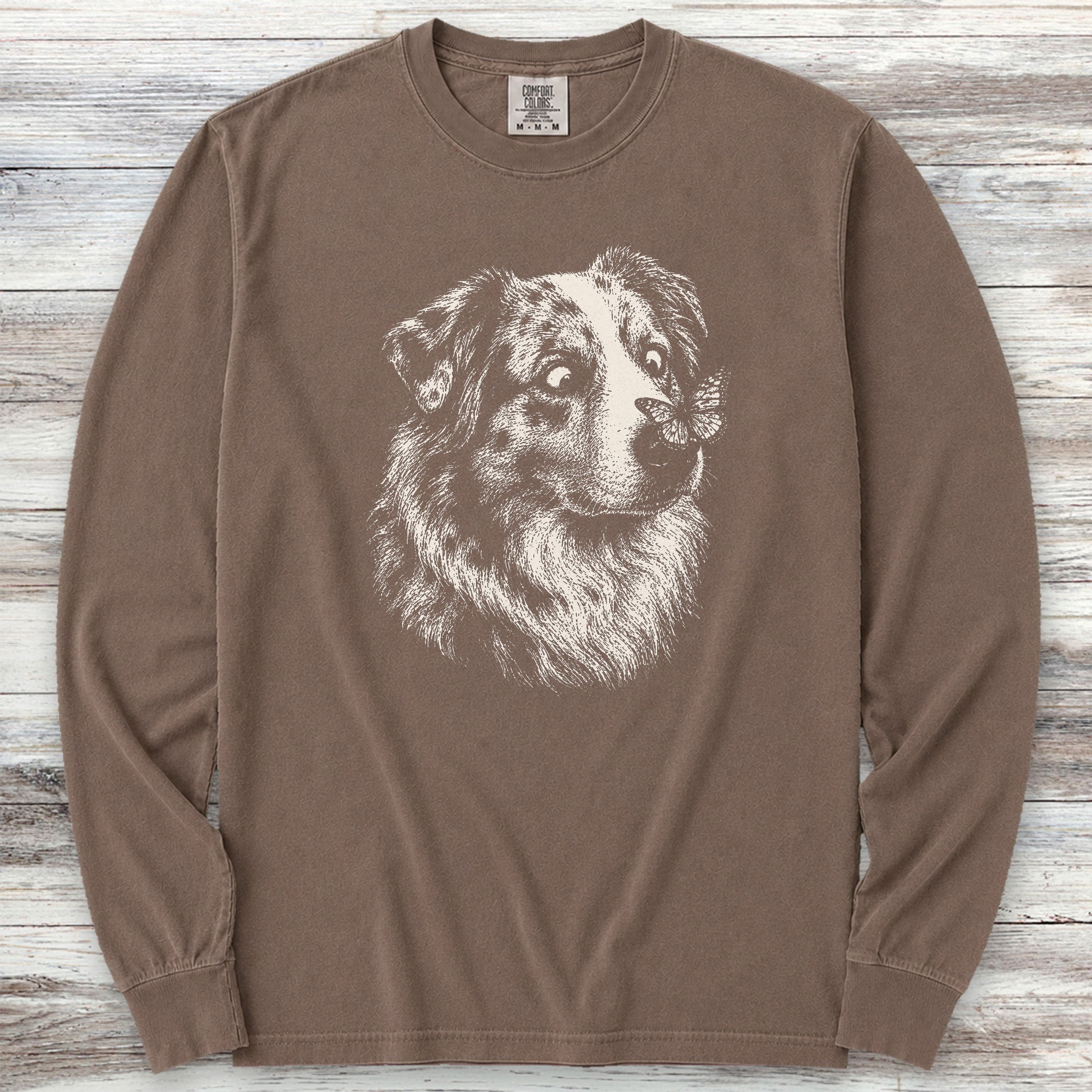 Australian Shepherd Butterfly Long Sleeve Tee - Espresso