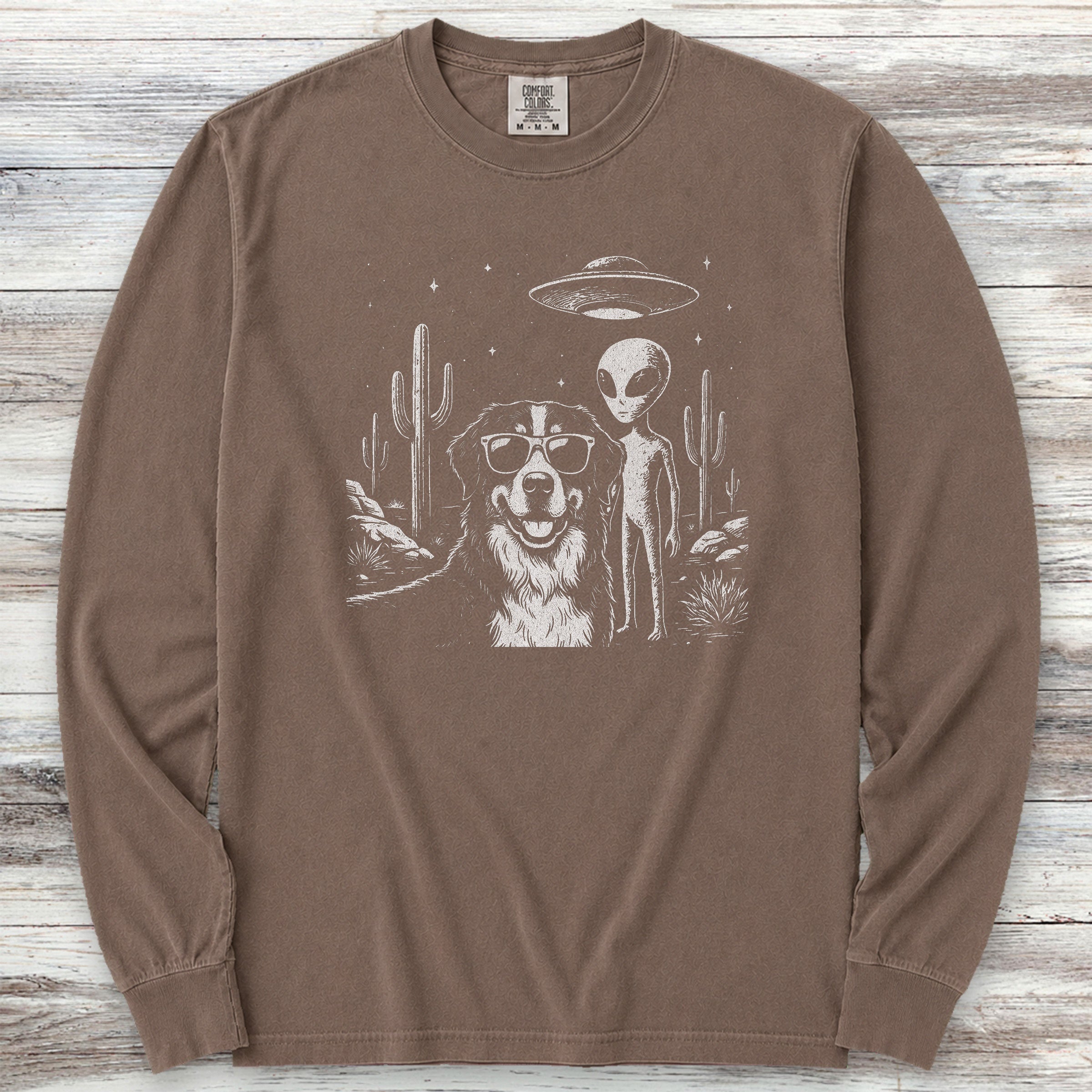 Bernese Mountain Dog Alien Selfie Long Sleeve Tee - Espresso