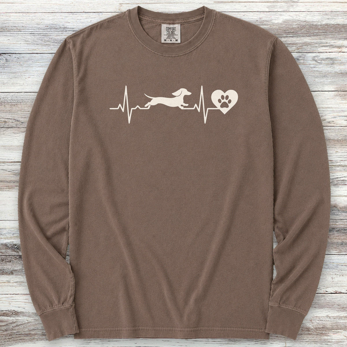 Dachshund Heartbeat Long Sleeve Tee - Espresso