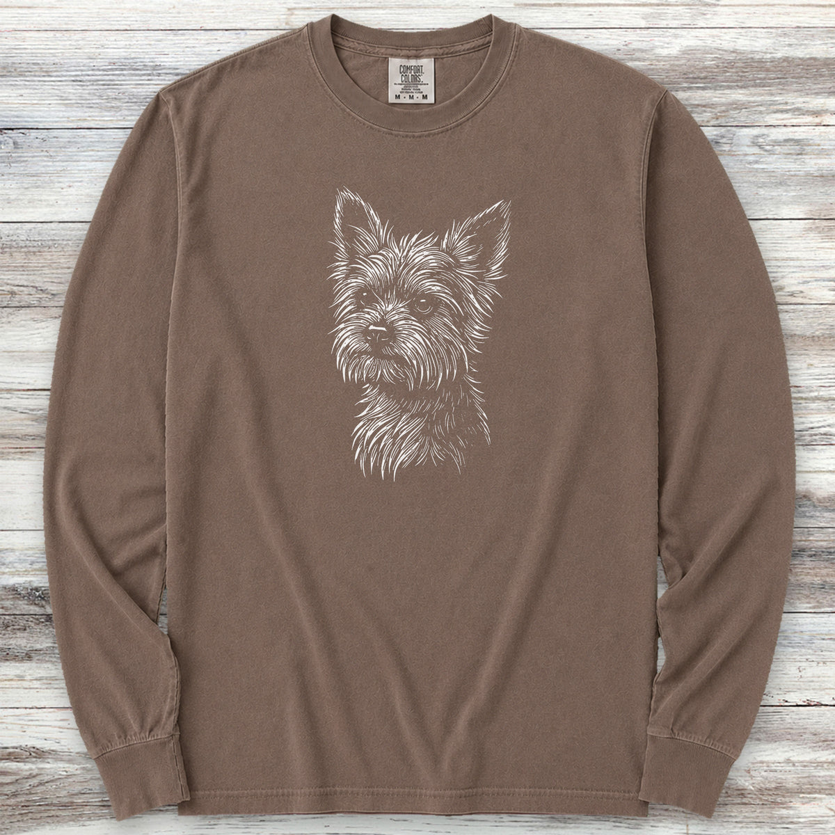 Yorkshire Terrier Sketch Long Sleeve Tee - Espresso