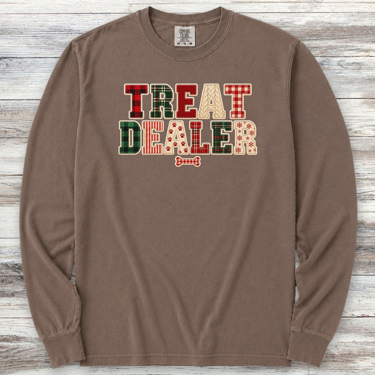 Treat Dealer Holiday Faux Patchwork Long Sleeve Tee - Espresso
