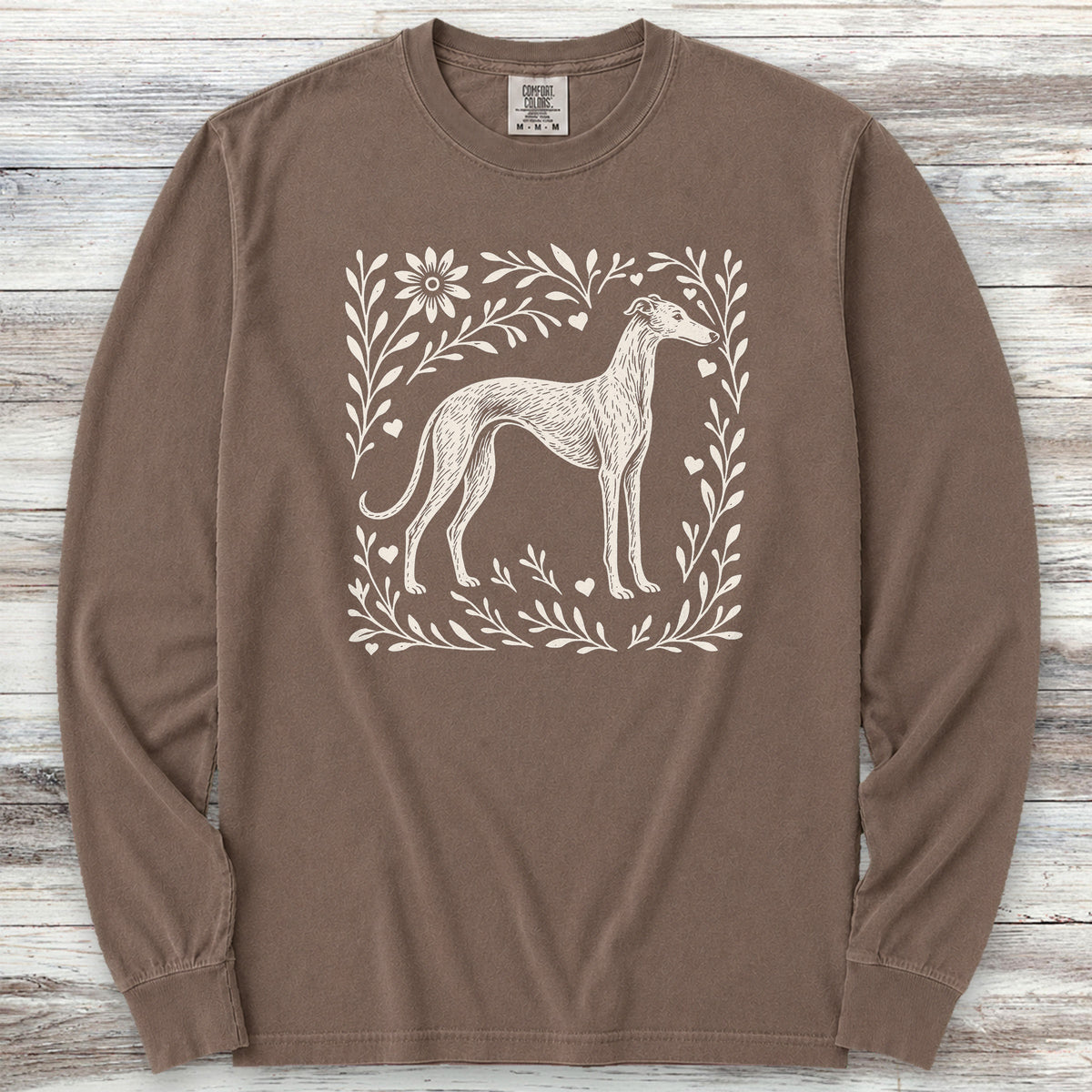 Greyhound Linocut Long Sleeve Tee - Espresso