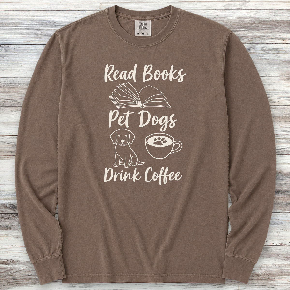 Books Dogs Coffee Long Sleeve Tee - Espresso