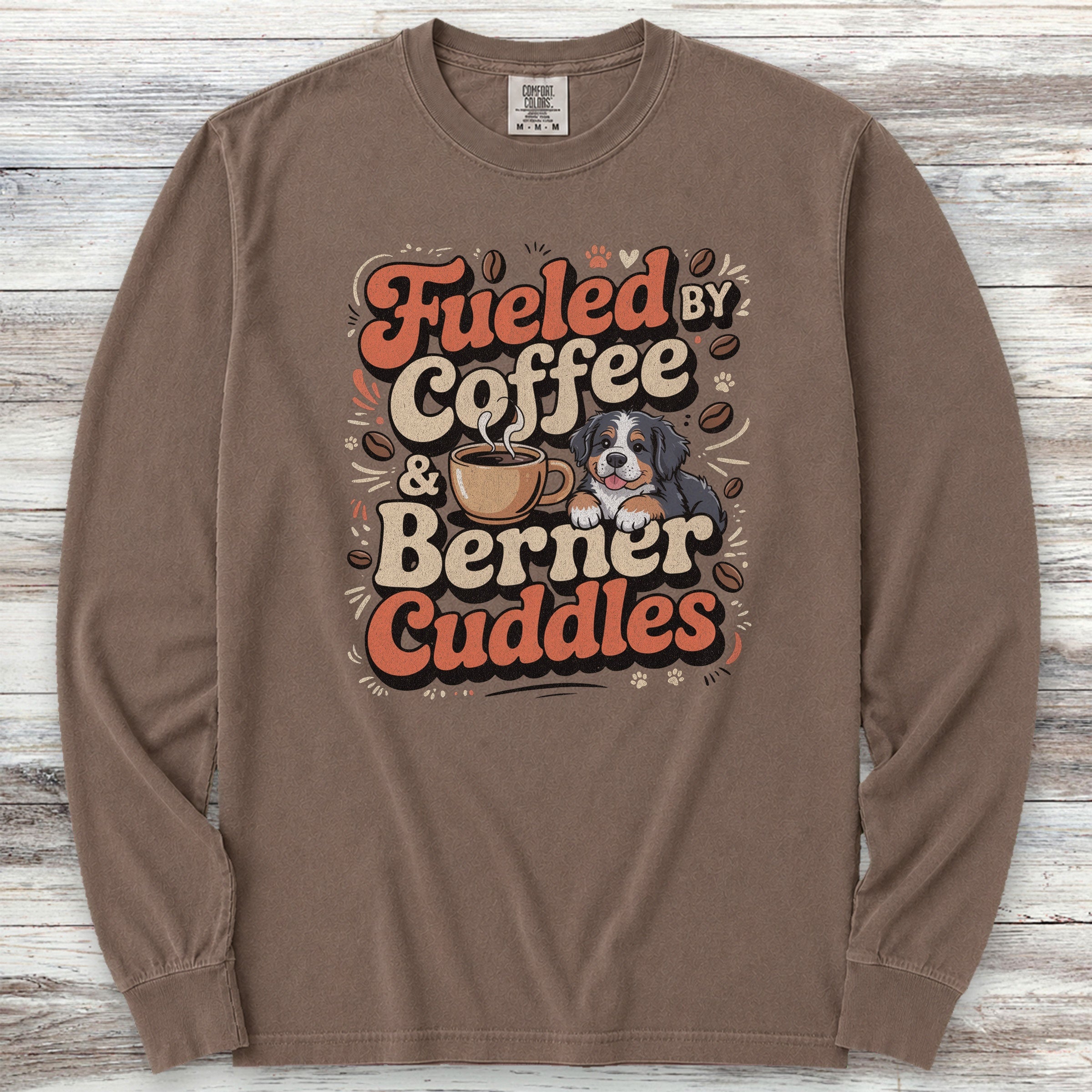 Bernese Mountain Dog Cuddles Long Sleeve Tee - Espresso