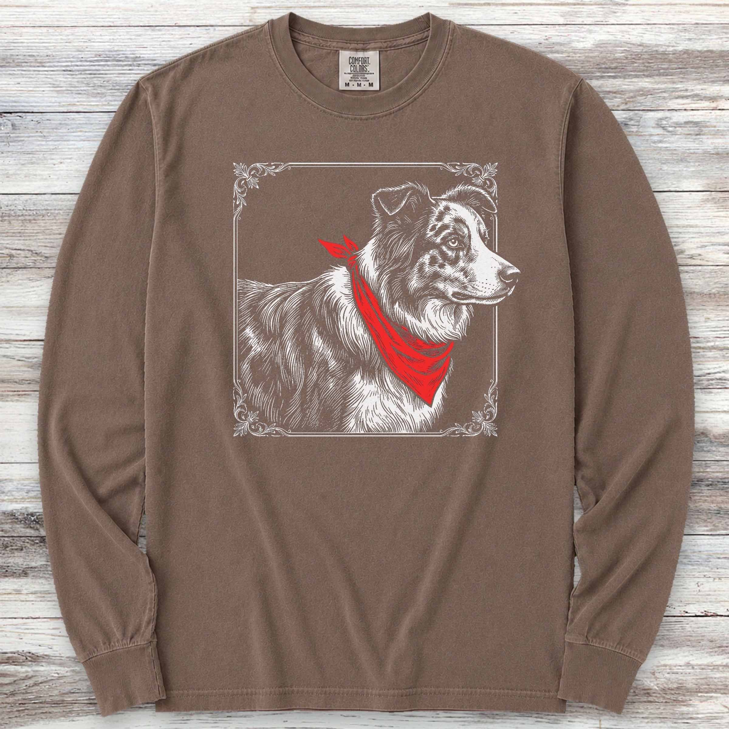 Australian Shepherd Etching Long Sleeve Tee - Espresso