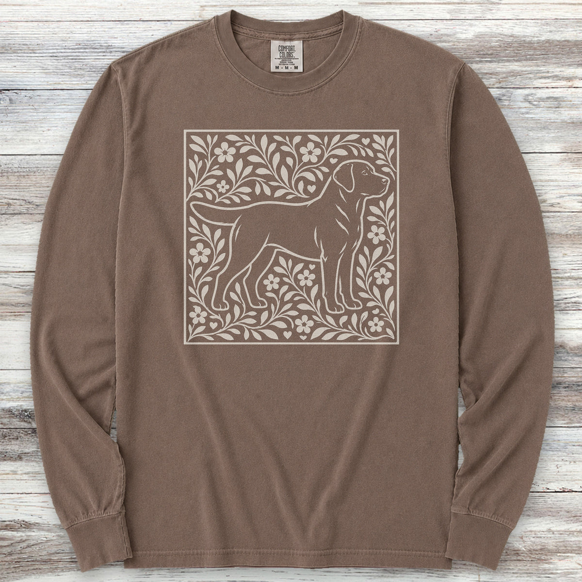 Labrador Retriever Black Linocut Long Sleeve Tee - Espresso