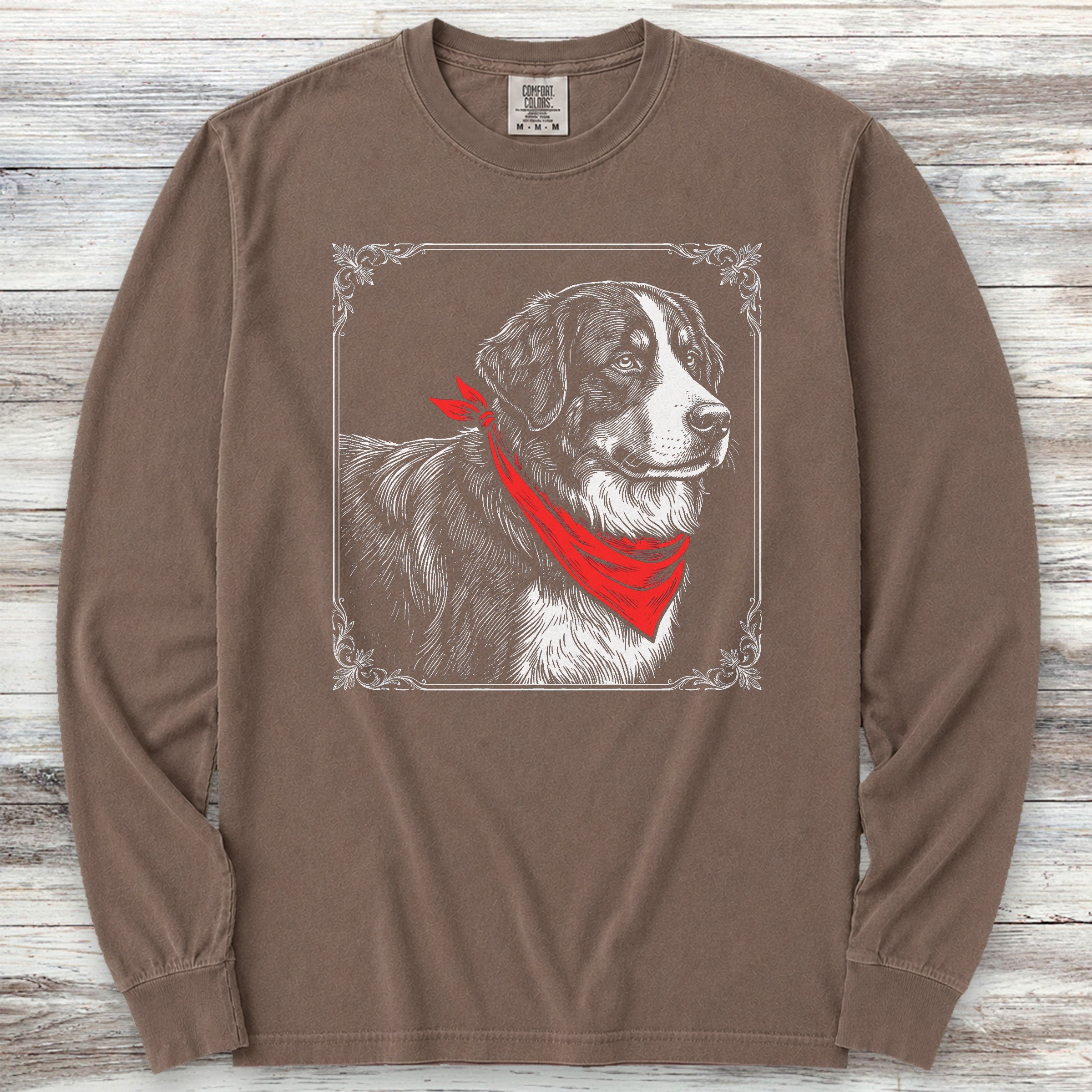 Bernese Mountain Dog Etching Long Sleeve Tee - Espresso