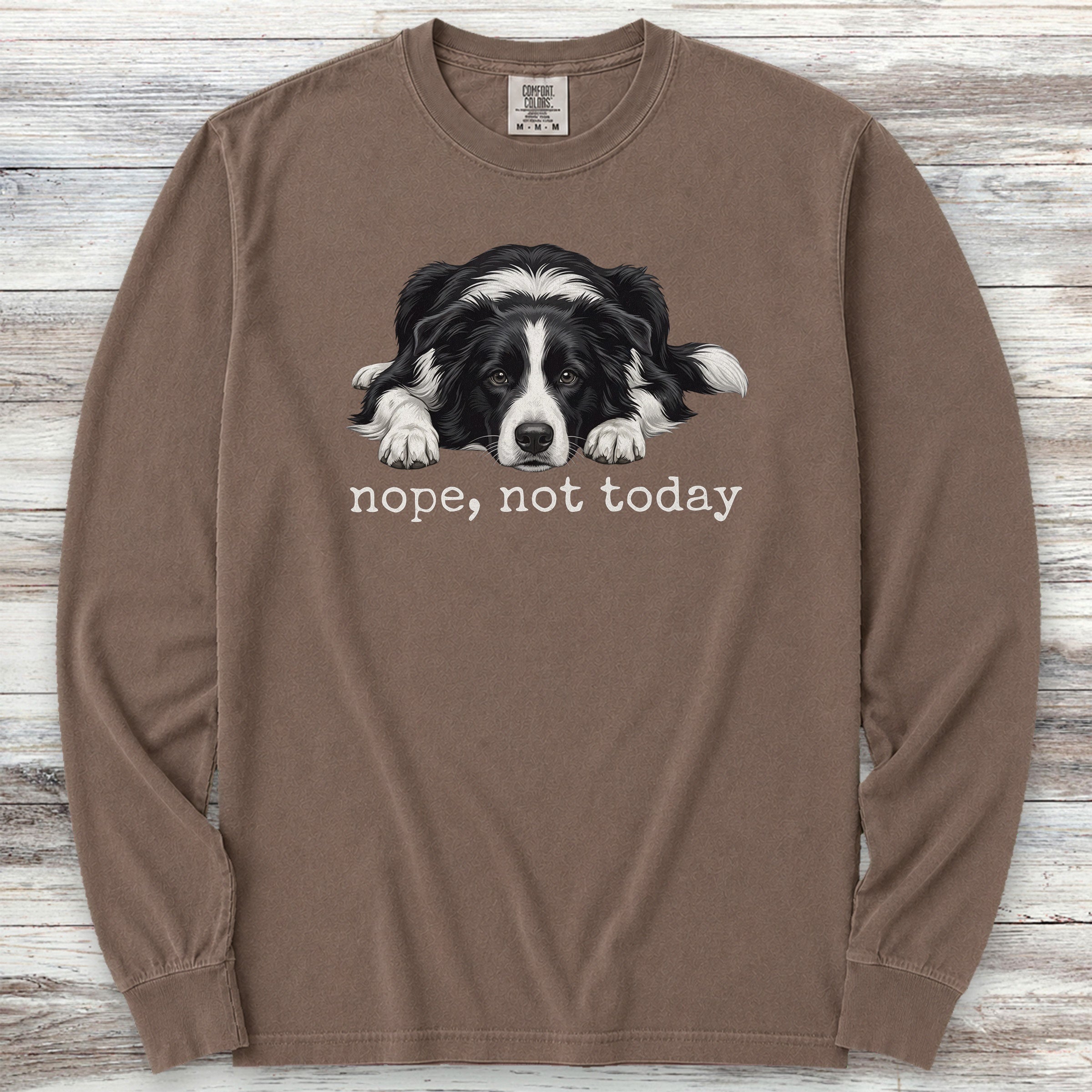 Border Collie Nope Long Sleeve Tee - Espresso