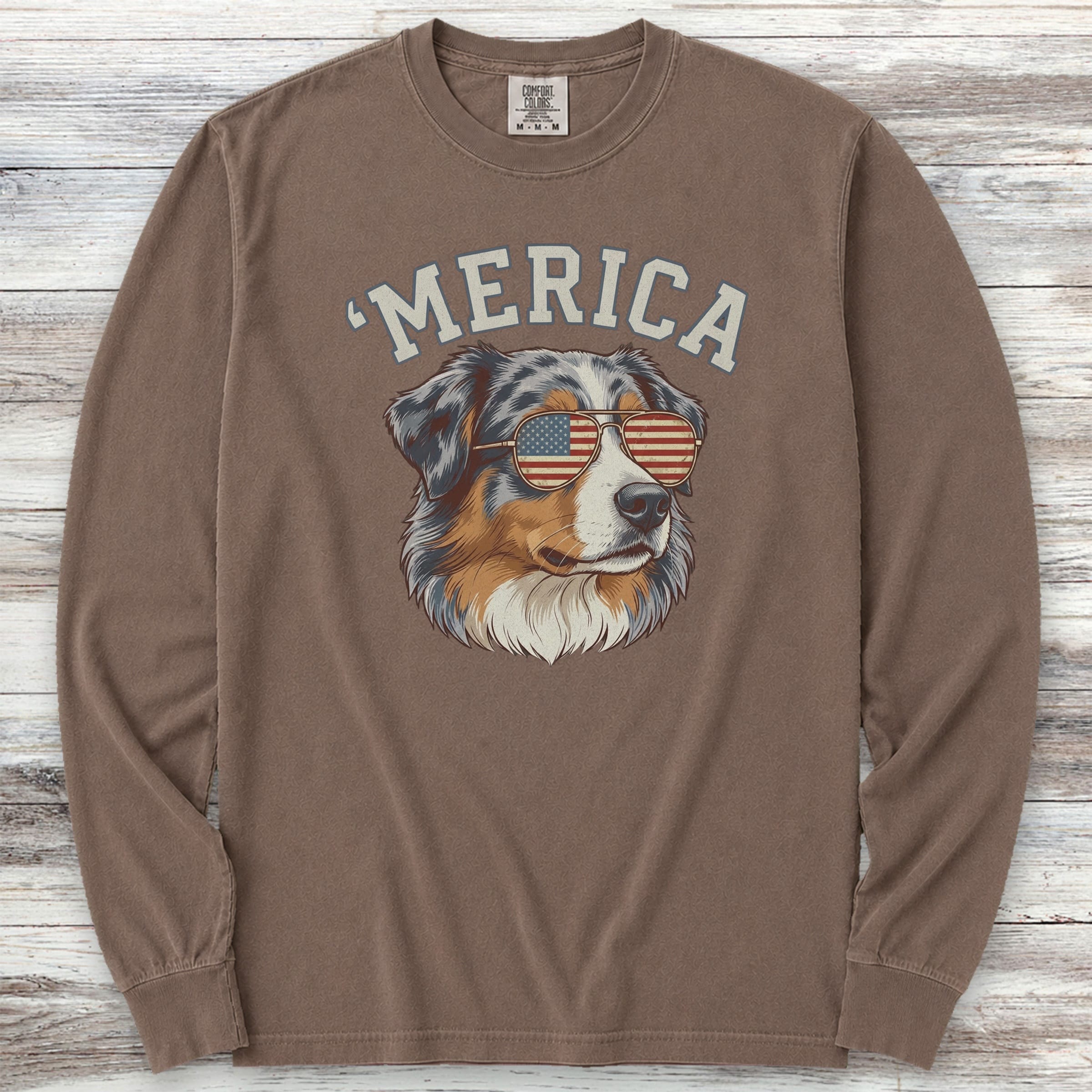 Australian Shepherd 'Merica Long Sleeve Tee - Espresso