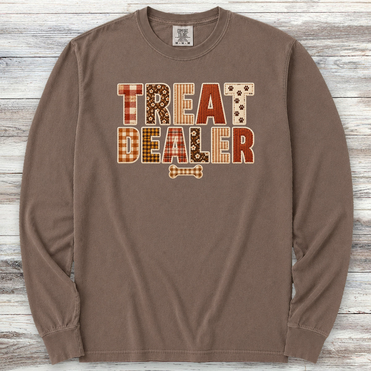 Treat Dealer Fall Faux Patchwork Long Sleeve Tee - Espresso