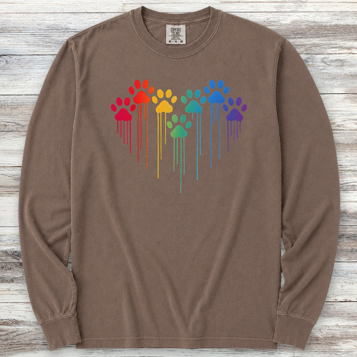 Rainbow Heart Prints Long Sleeve Tee - Espresso