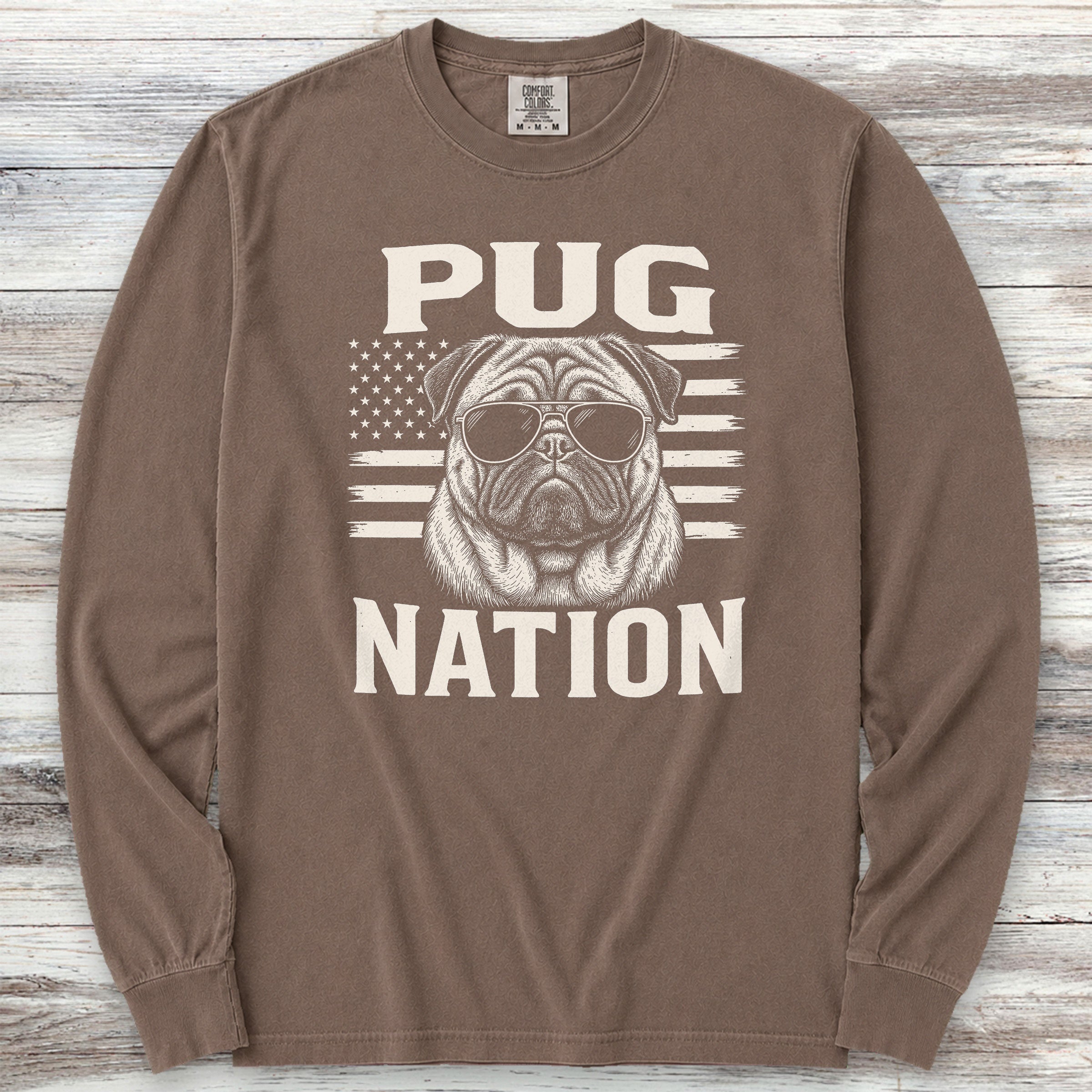 Pug Nation Long Sleeve Tee - Espresso