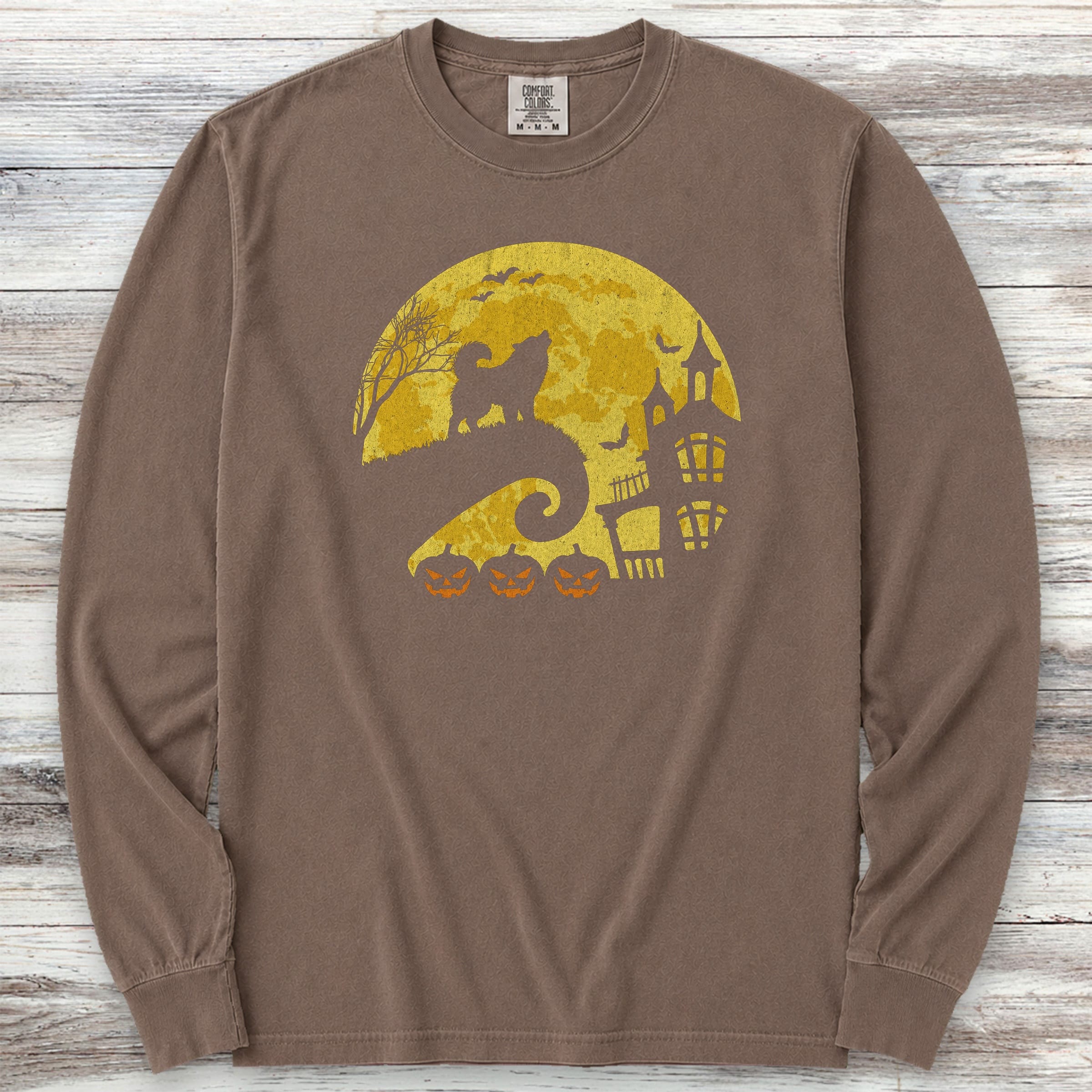 Alaskan Malamute Halloween Moon Long Sleeve Tee - Espresso