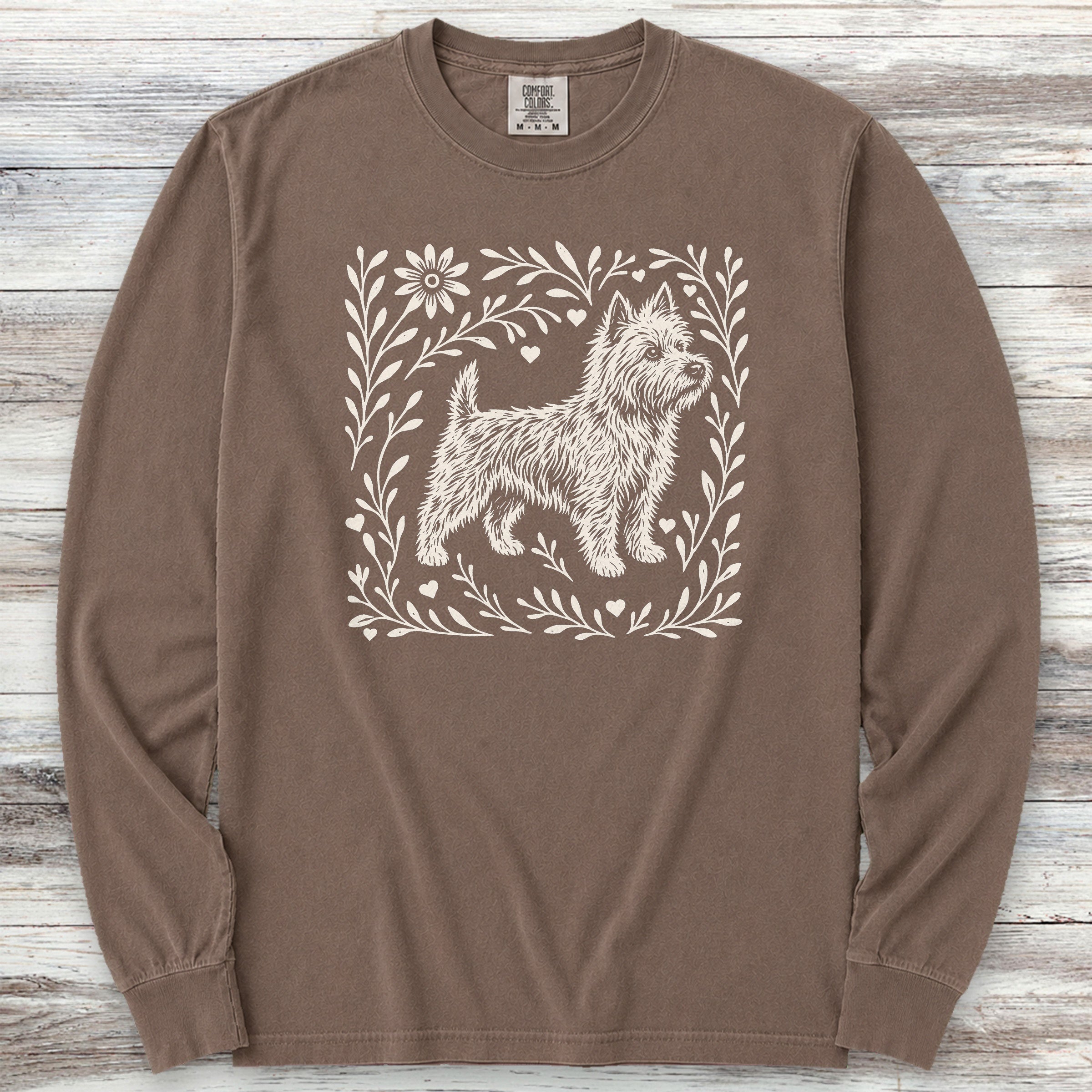 Cairn Terrier Linocut Long Sleeve Tee - Espresso