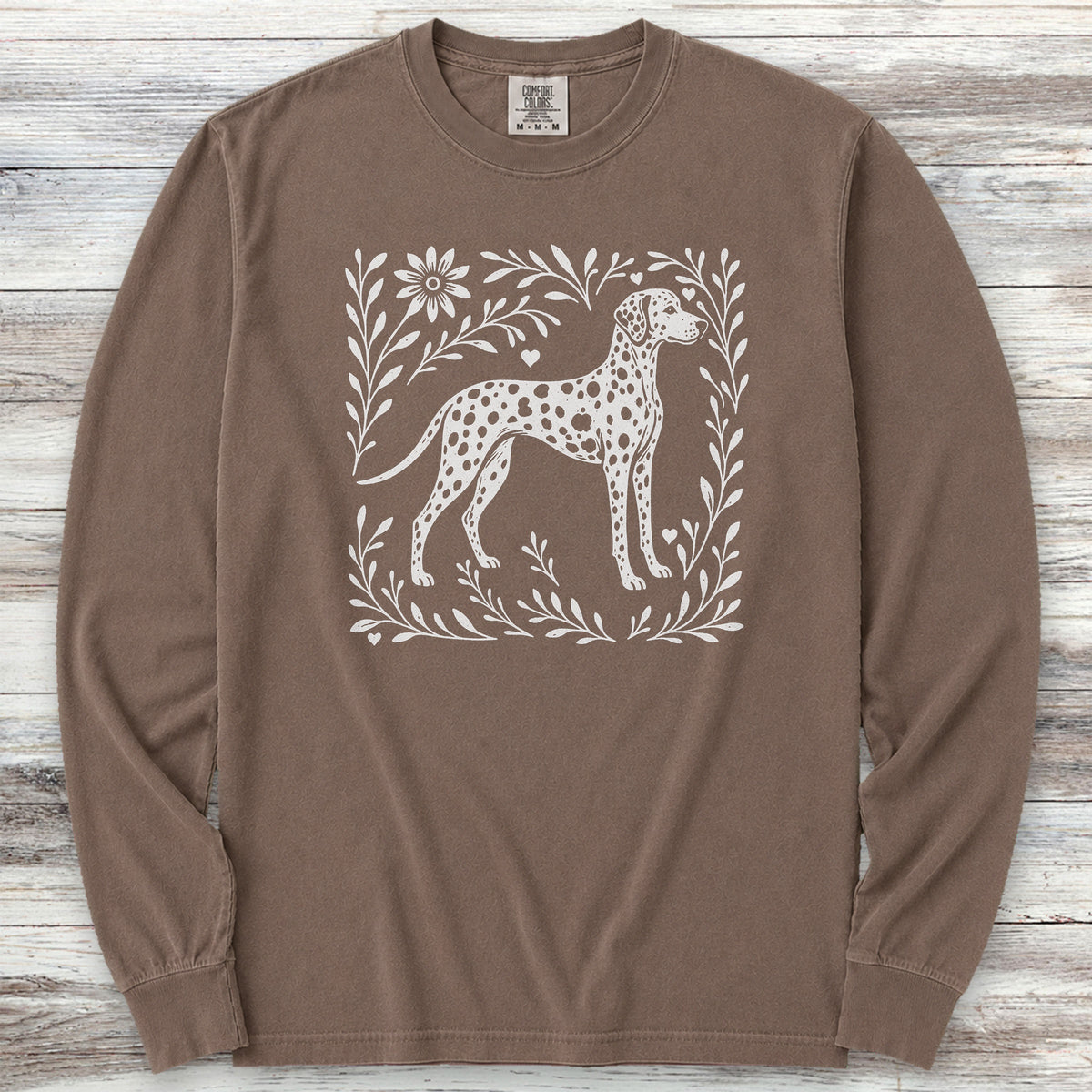 Dalmatian Linocut Long Sleeve Tee - Espresso