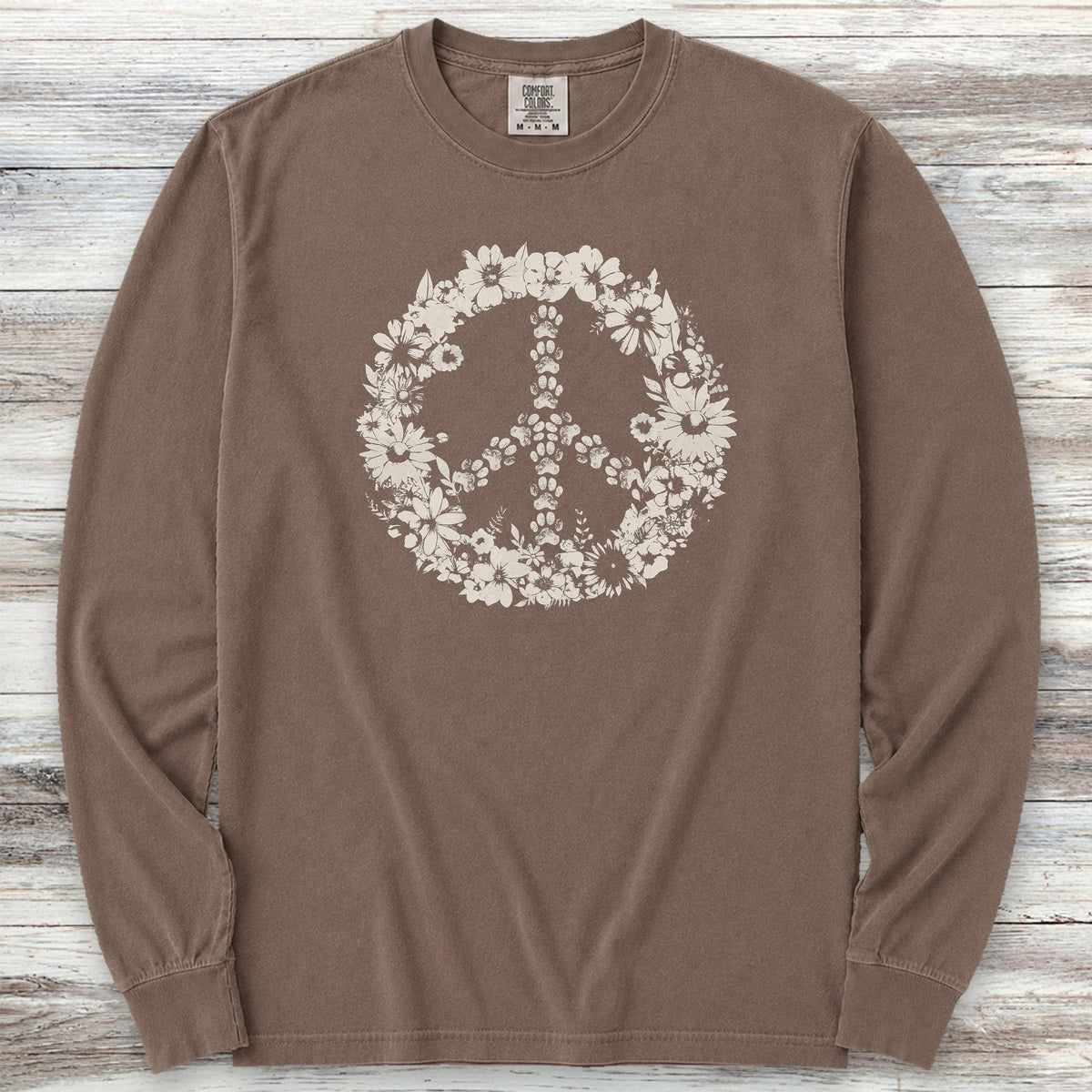 Vintage Floral Peace Long Sleeve Tee - Espresso