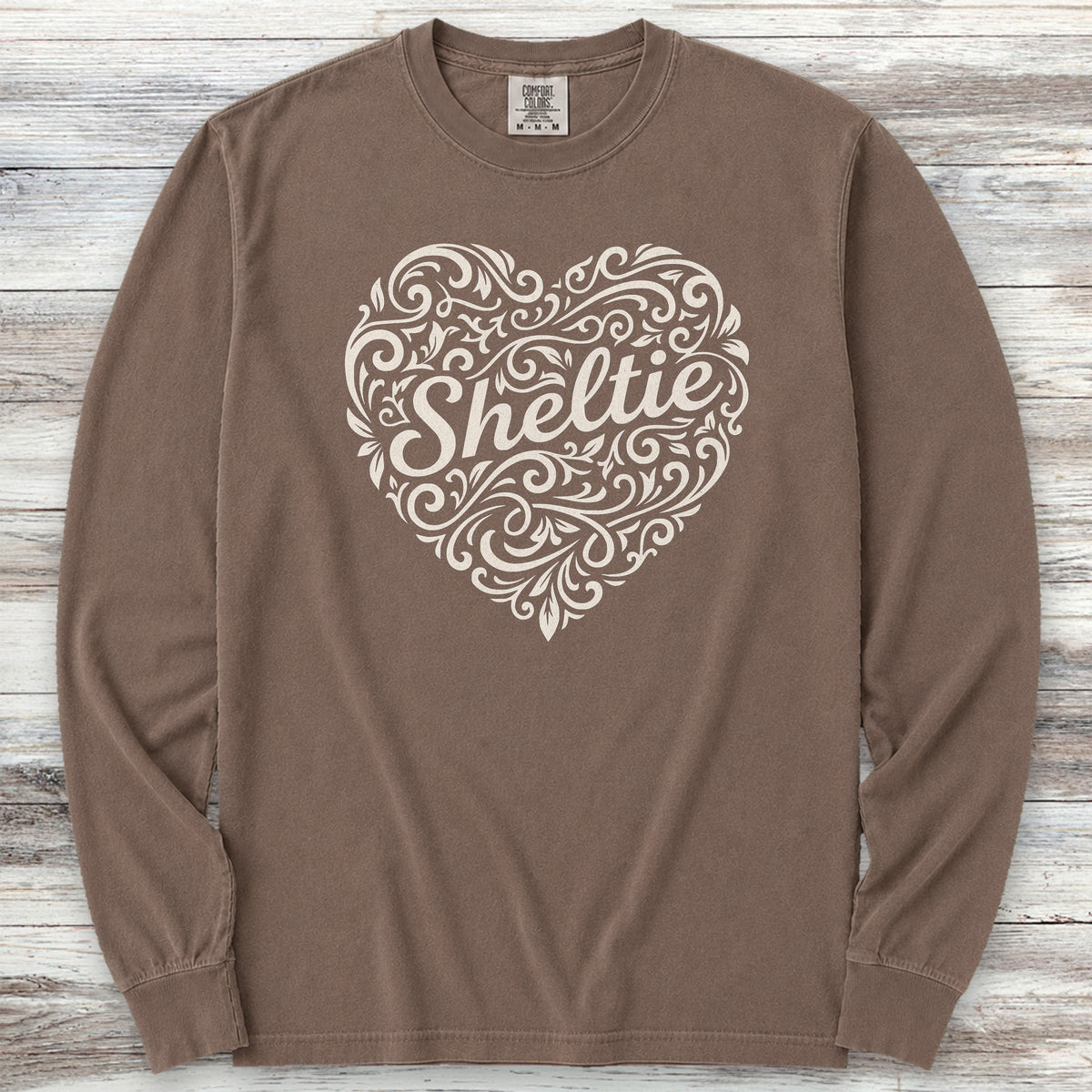 Shetland Sheepdog Heart Script Long Sleeve Tee - Espresso