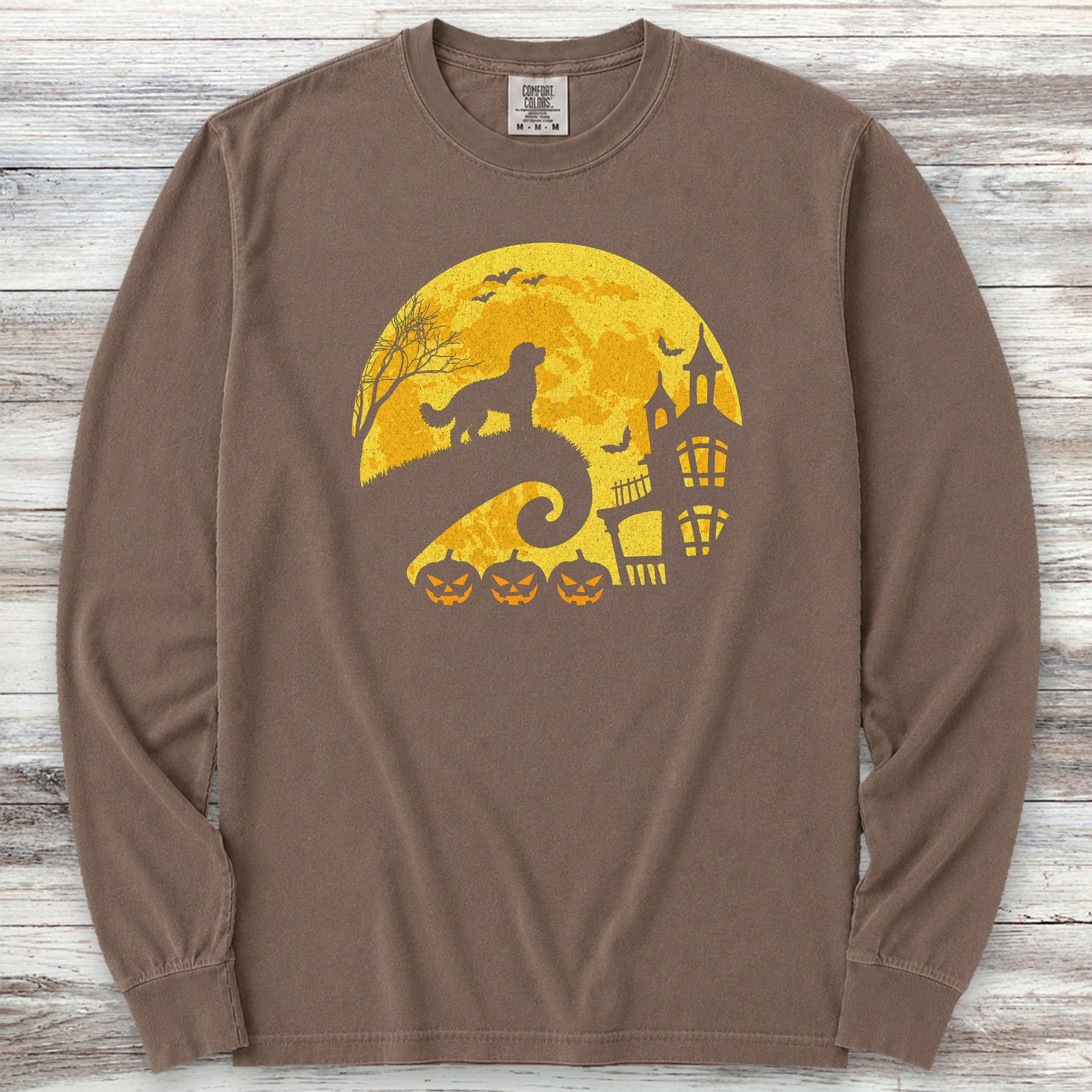 Doodle Halloween Moon Long Sleeve Tee - Espresso