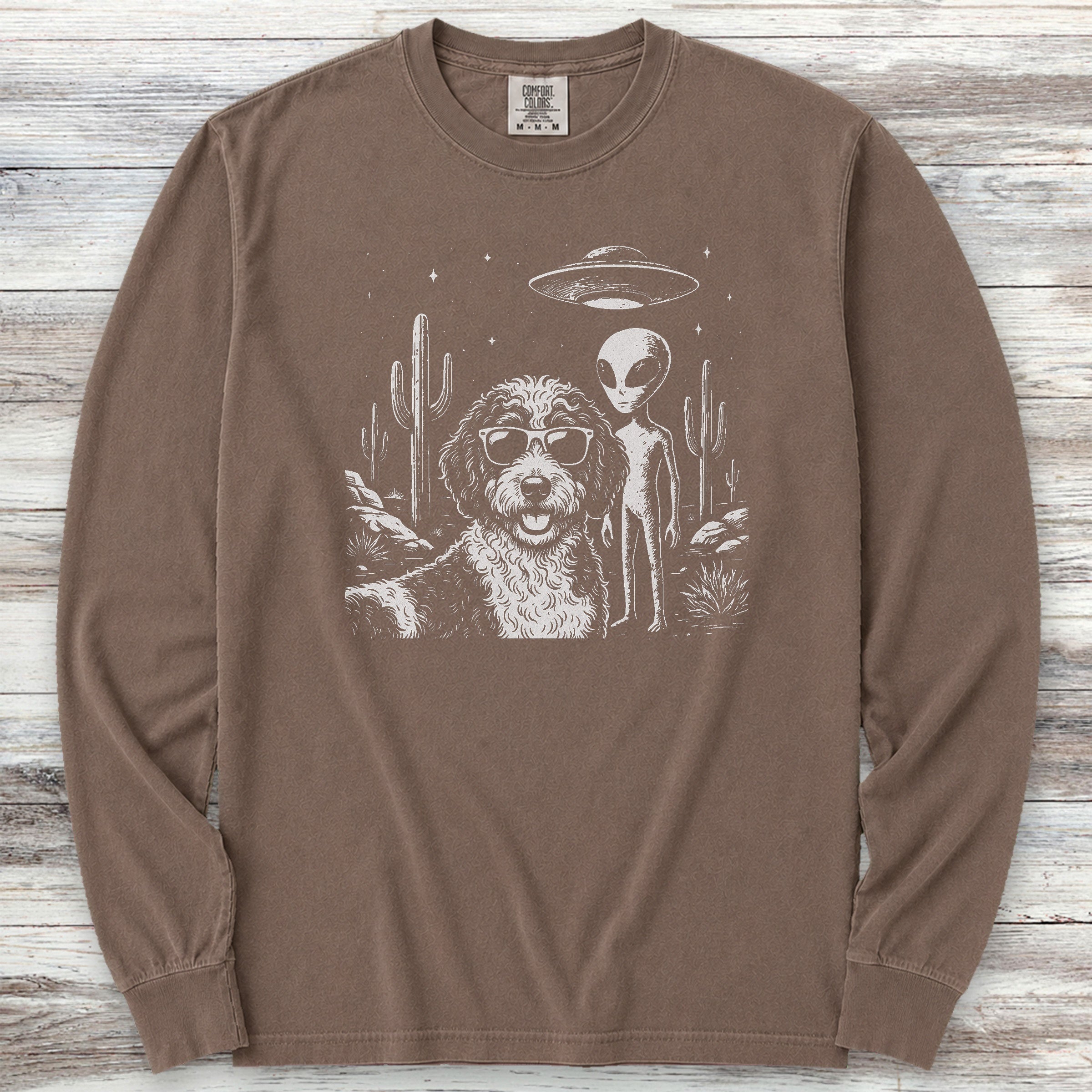 Bernedoodle Alien Selfie Long Sleeve Tee - Espresso