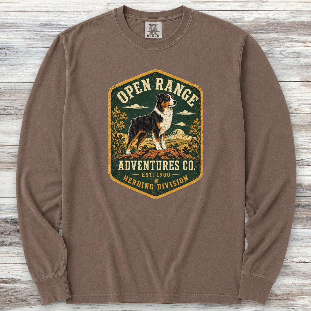 Australian Shepherd Black Tri Adventures Long Sleeve Tee - Espresso