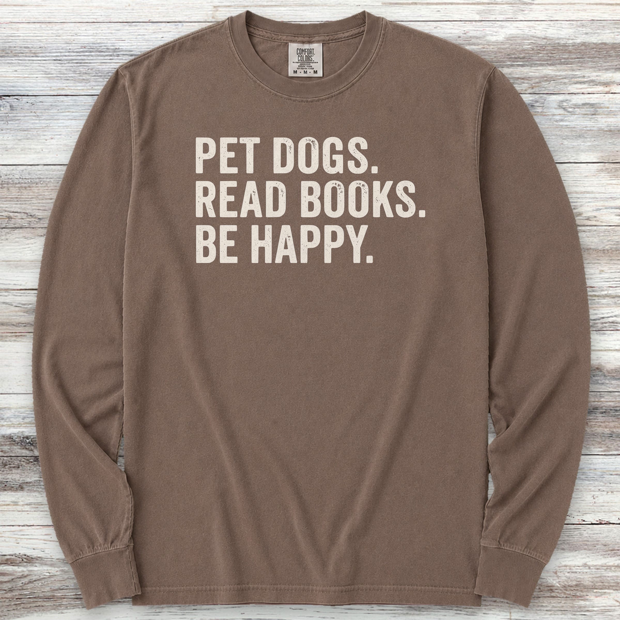 Dogs Books Happy Long Sleeve Tee - Espresso