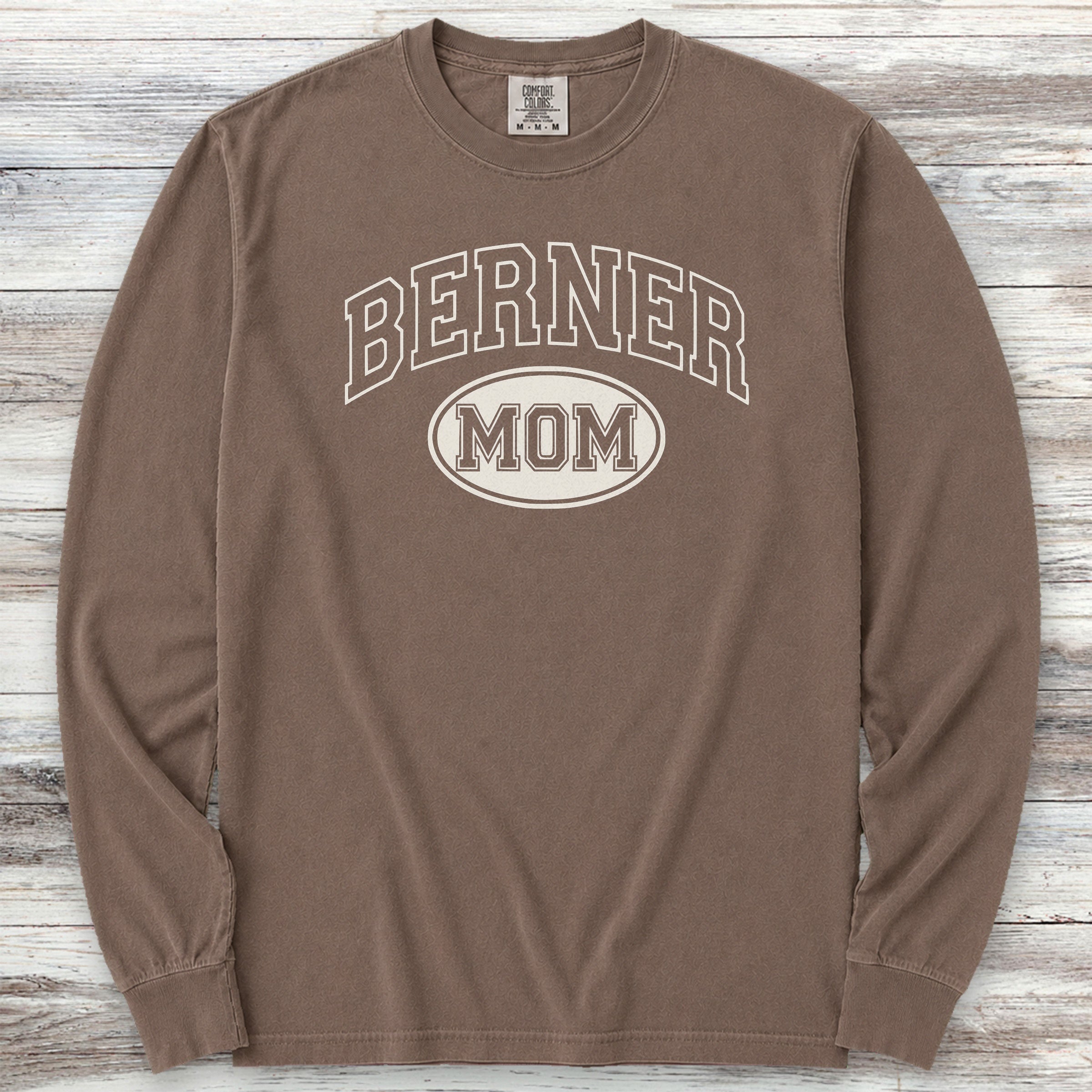 Bernese Mountain Dog University Mom Long Sleeve Tee - Espresso