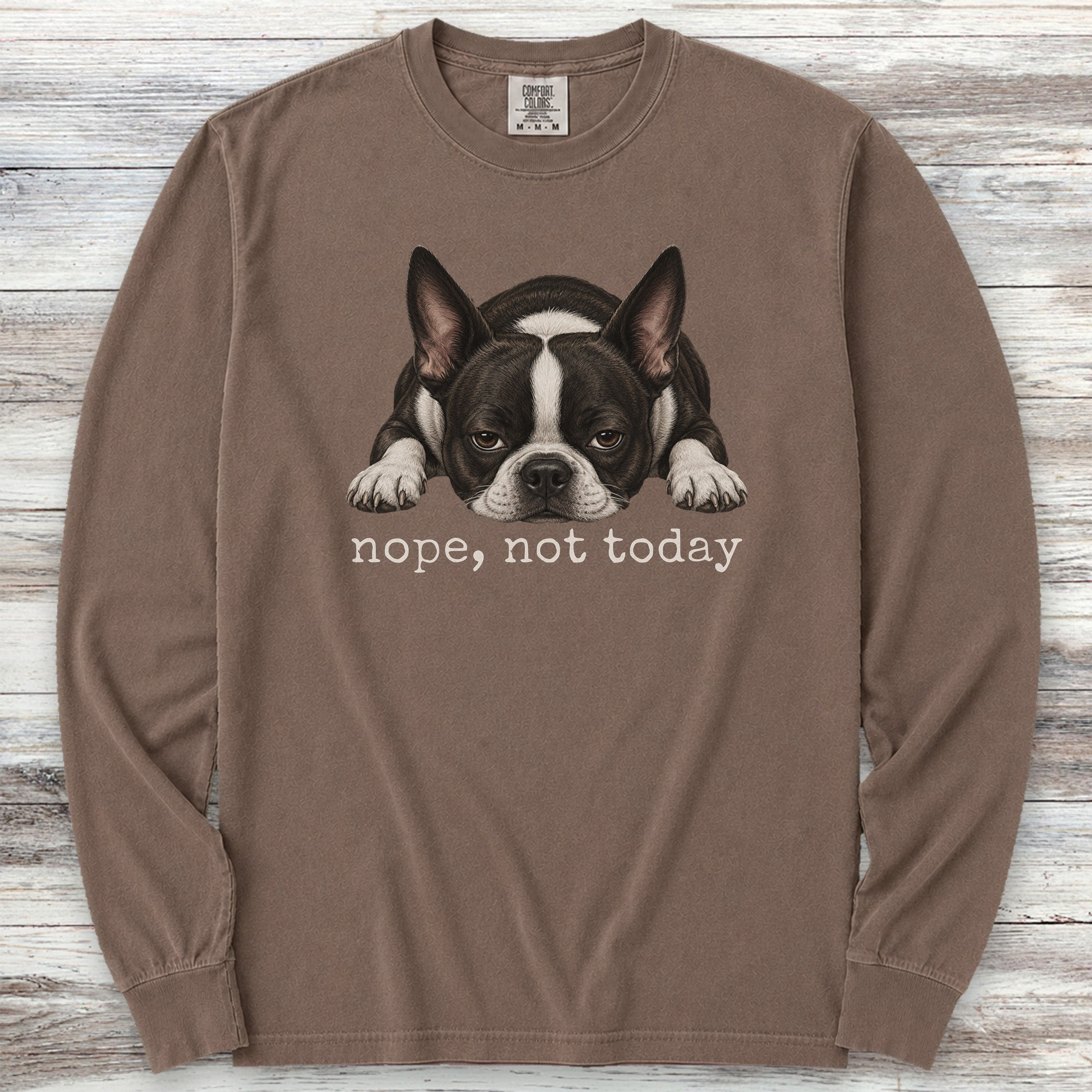 Boston Terrier Nope Long Sleeve Tee - Espresso