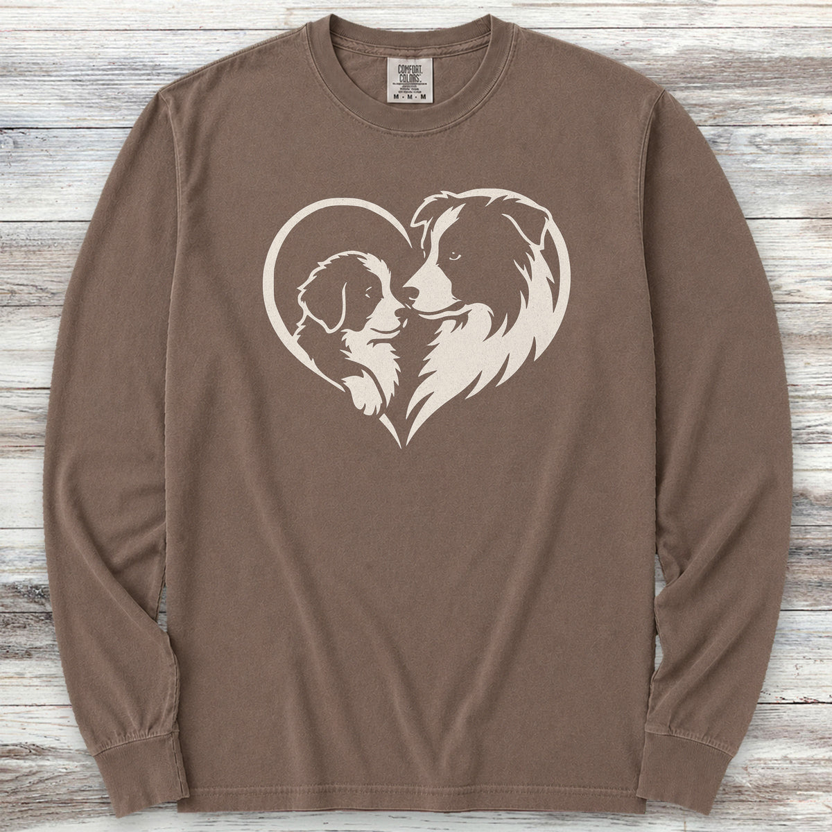 Border Collie Heart Bond Long Sleeve Tee - Espresso