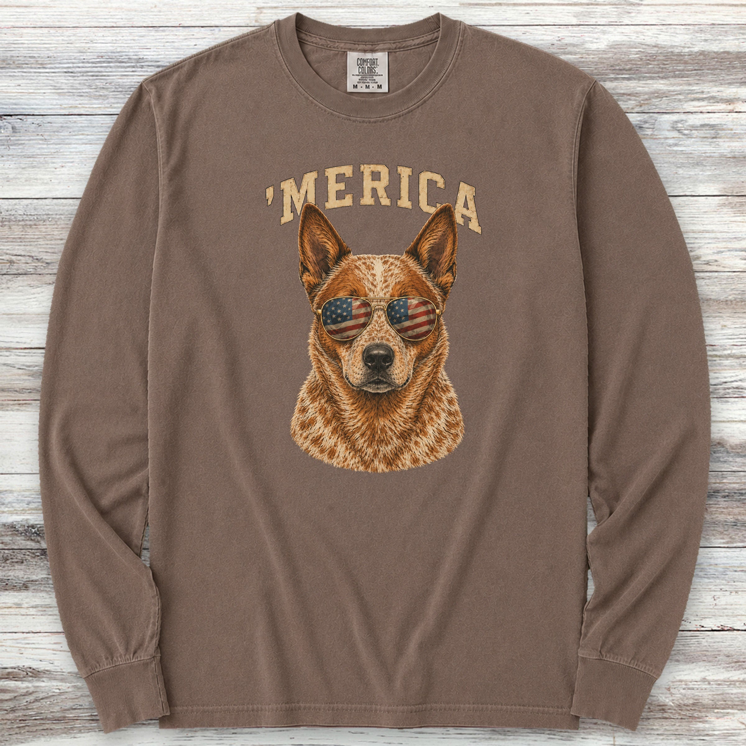 Australian Cattle Dog Red 'Merica Long Sleeve Tee - Espresso