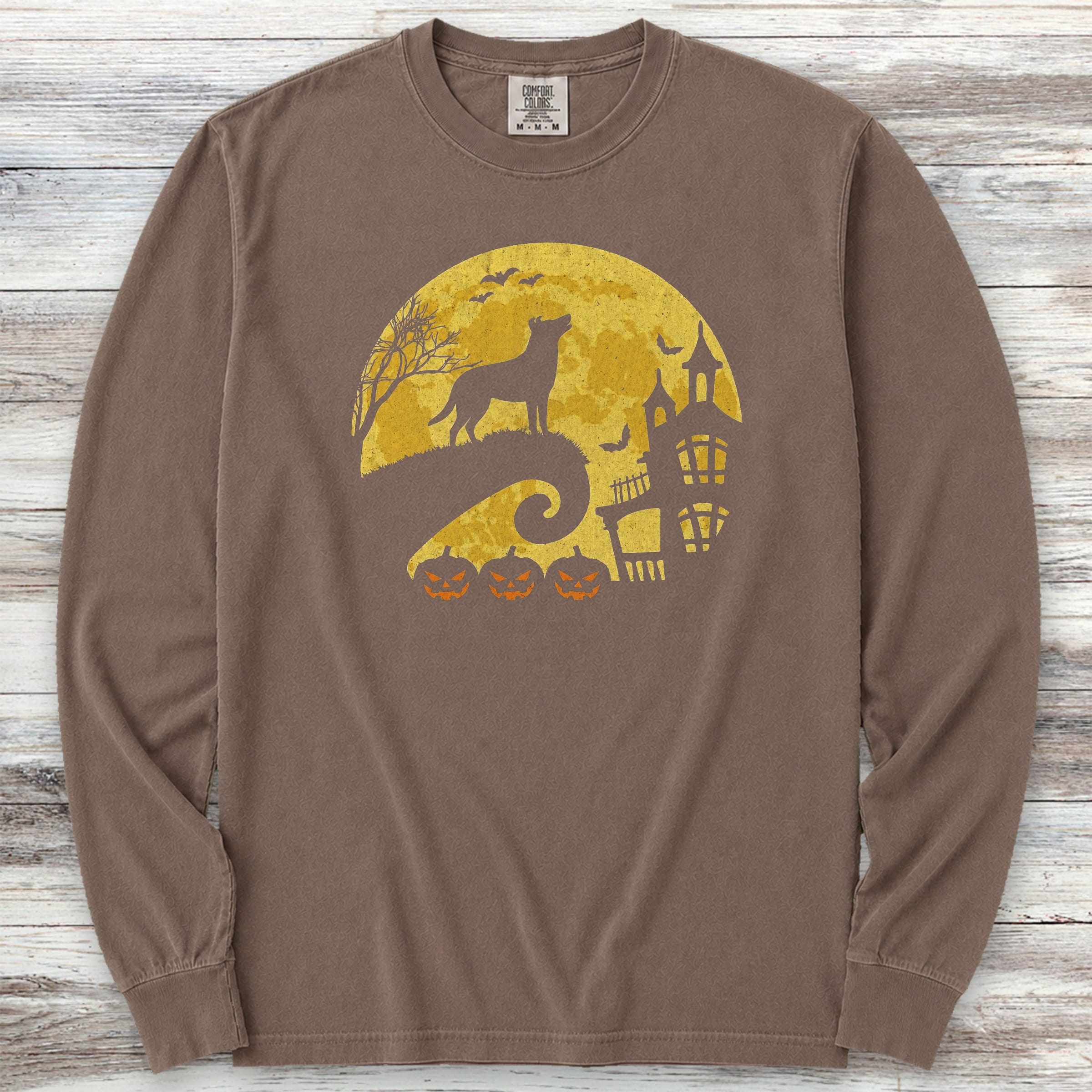 Smooth Collie Halloween Moon Long Sleeve Tee - Espresso