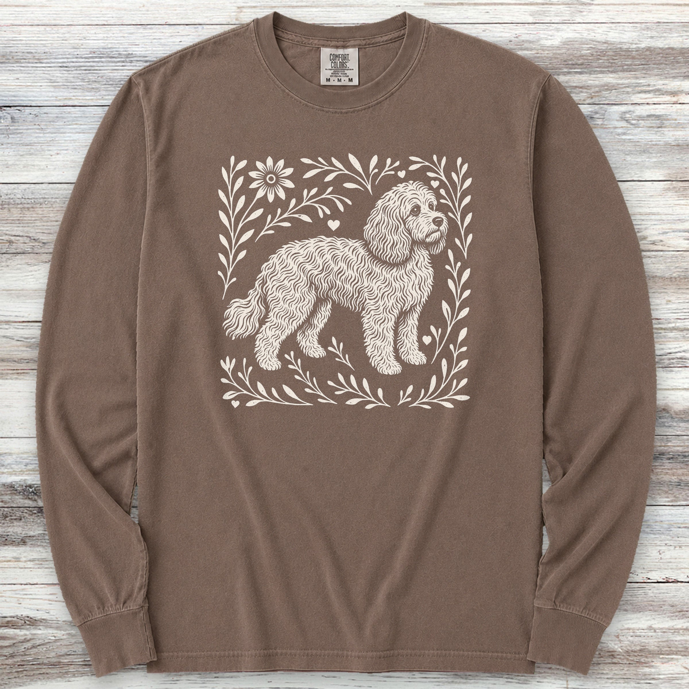 Cockapoo Linocut Long Sleeve Tee - Espresso