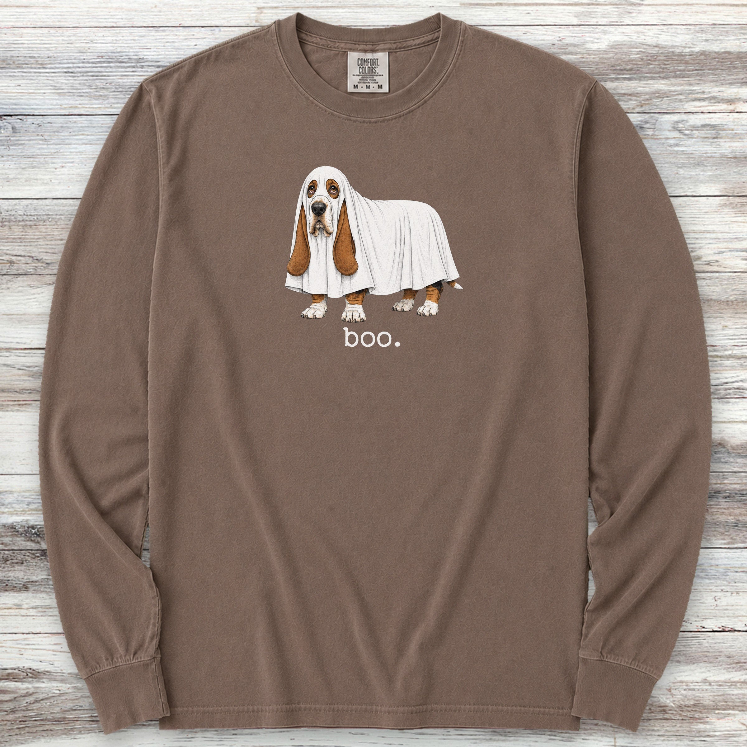 Basset Hound Boo Long Sleeve Tee - Espresso