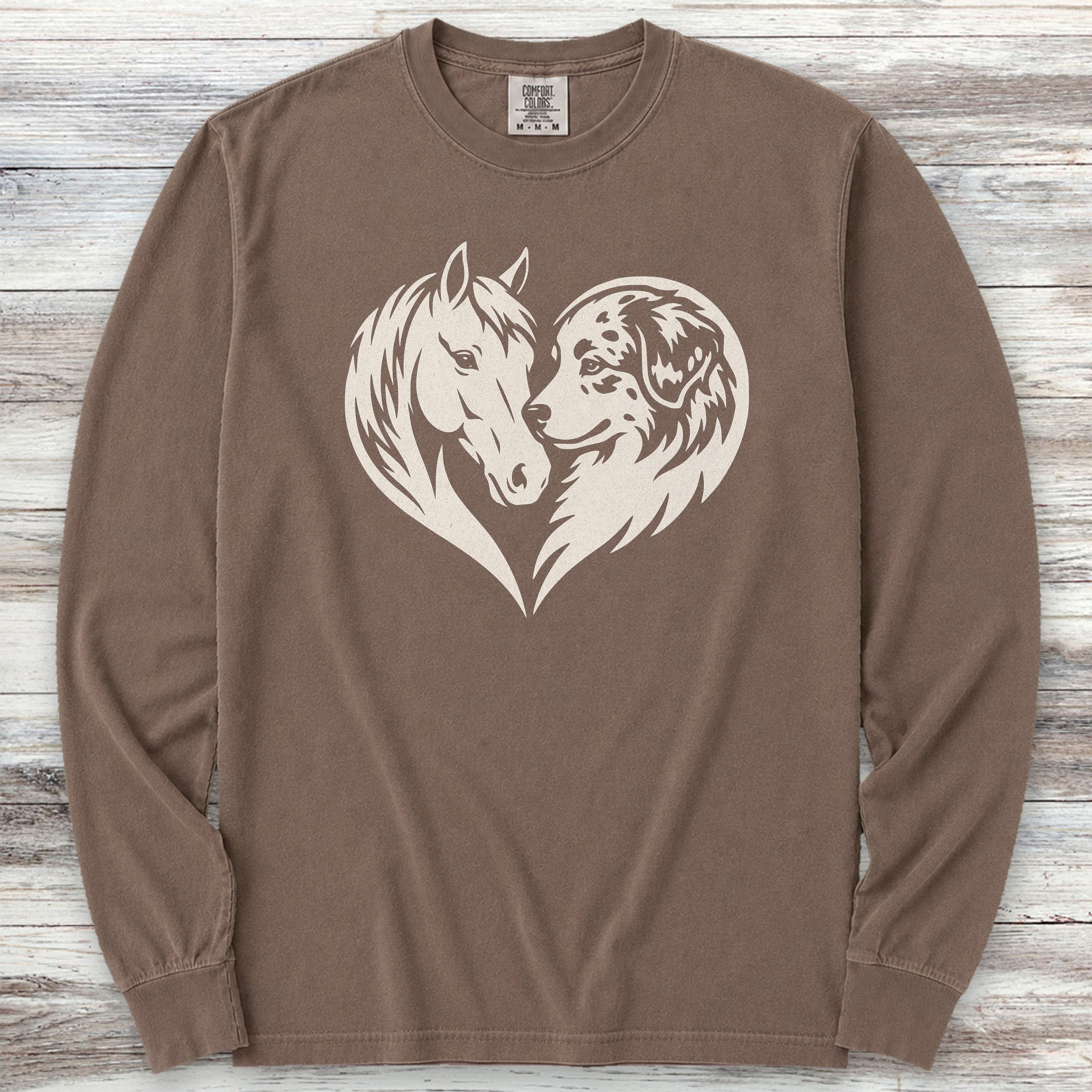 Australian Shepherd Horse Heart Bond Long Sleeve Tee - Espresso