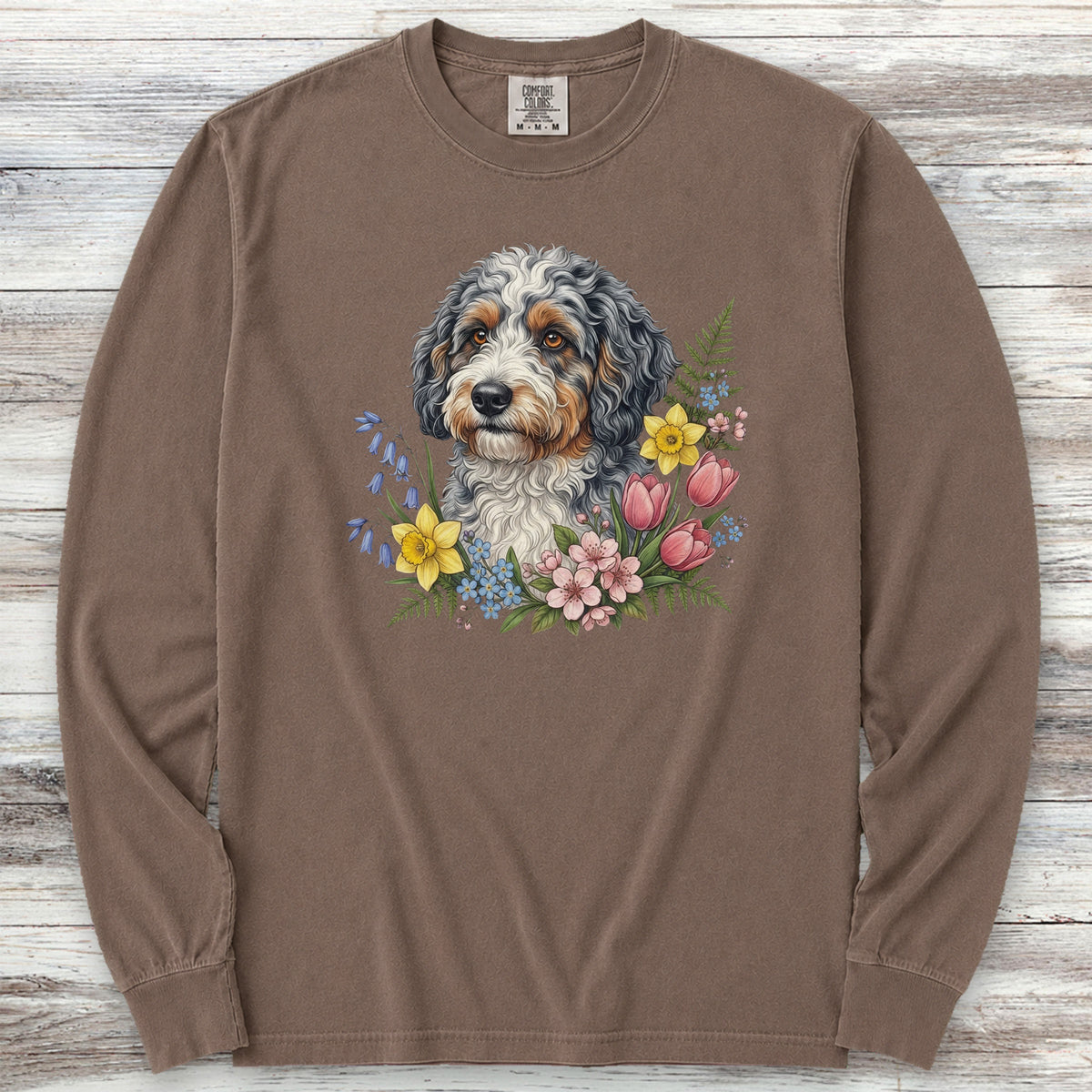 Aussiedoodle Spring Portrait Long Sleeve Tee - Espresso
