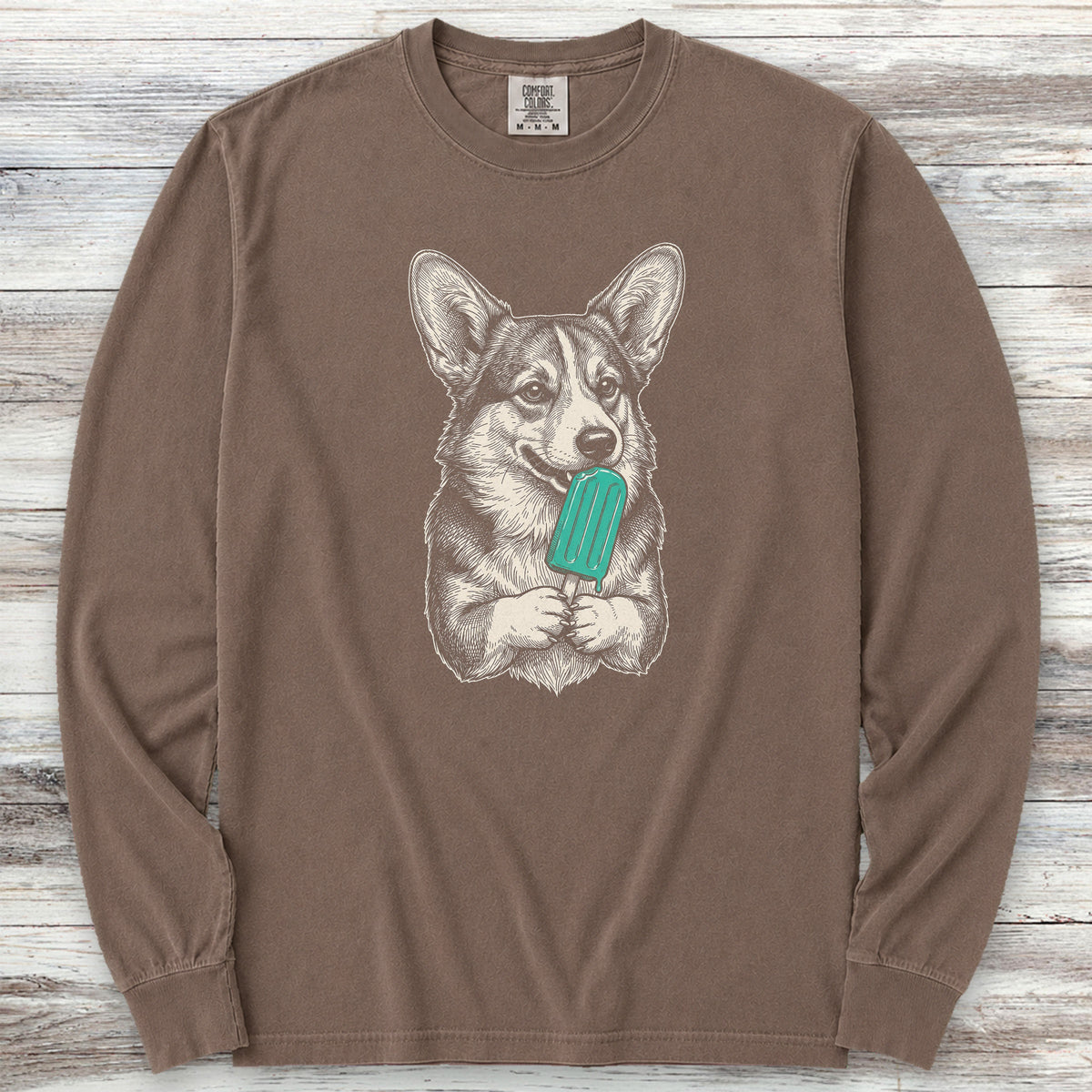 Corgi Pupsicle Long Sleeve Tee - Espresso