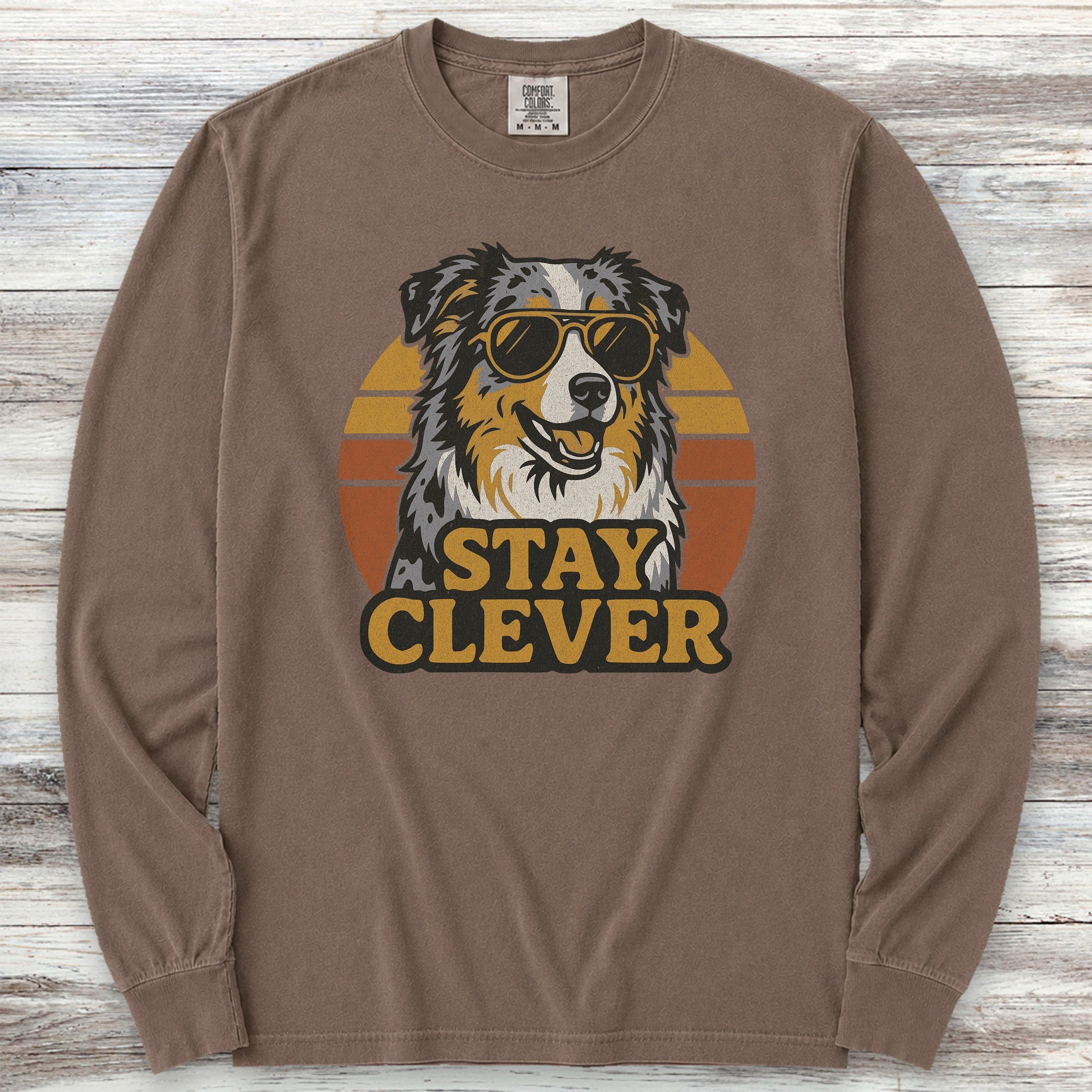 Australian Shepherd Stay Clever Long Sleeve Tee - Espresso