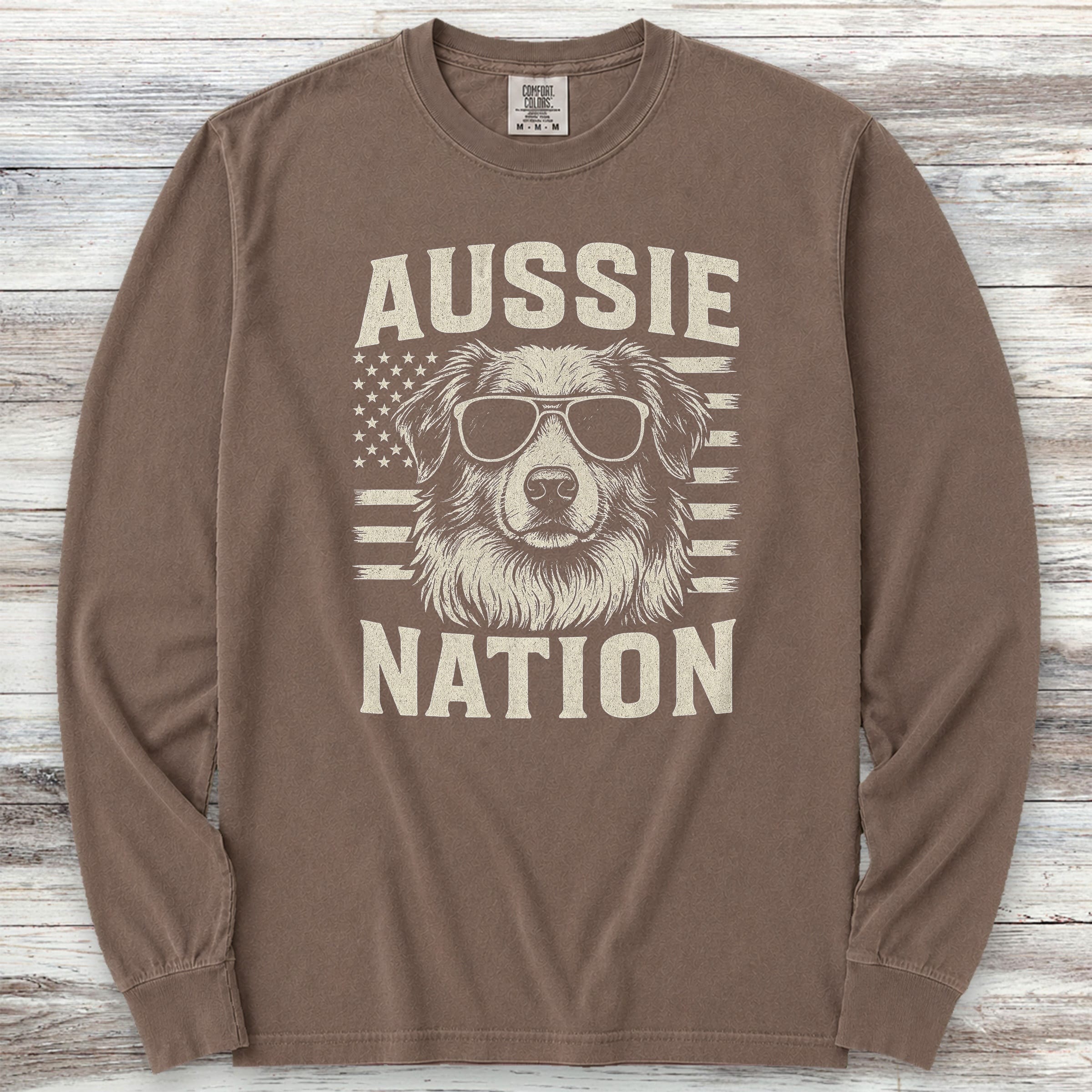 Australian Shepherd Nation Long Sleeve Tee - Espresso